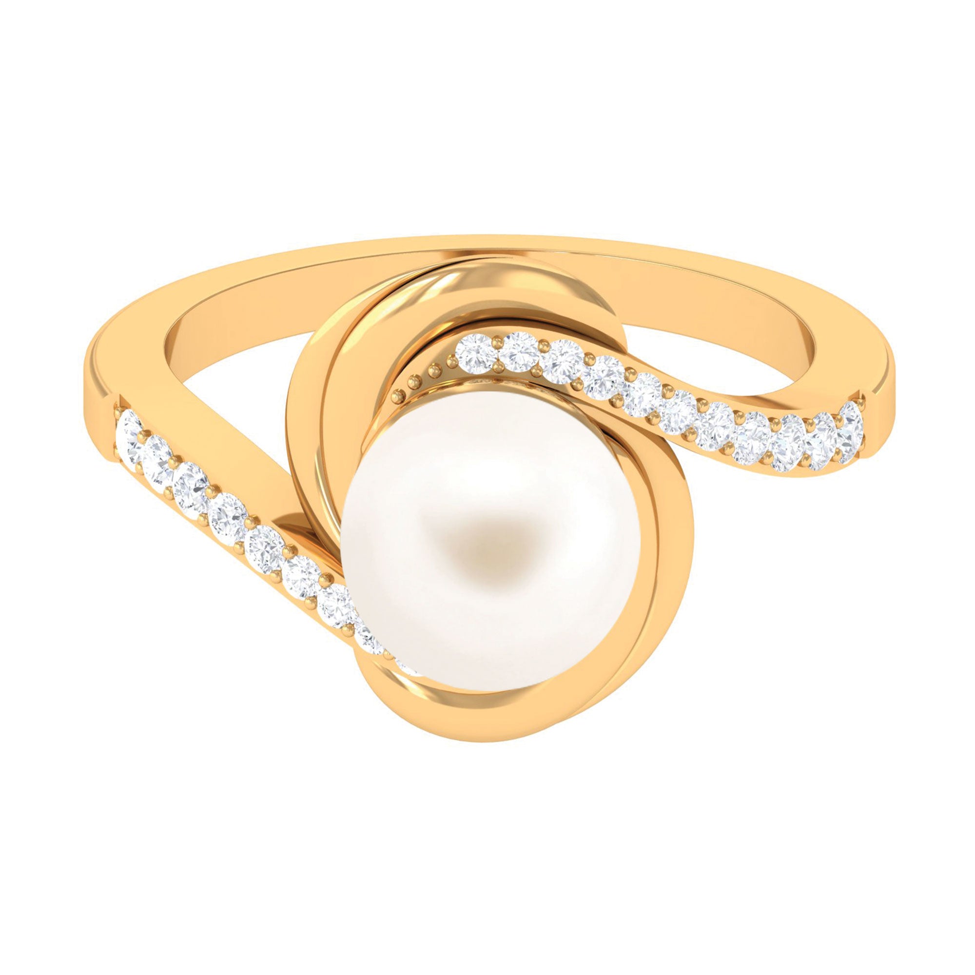 Arisha Jewels-Solitaire Freshwater Pearl Bypass Ring with Diamond