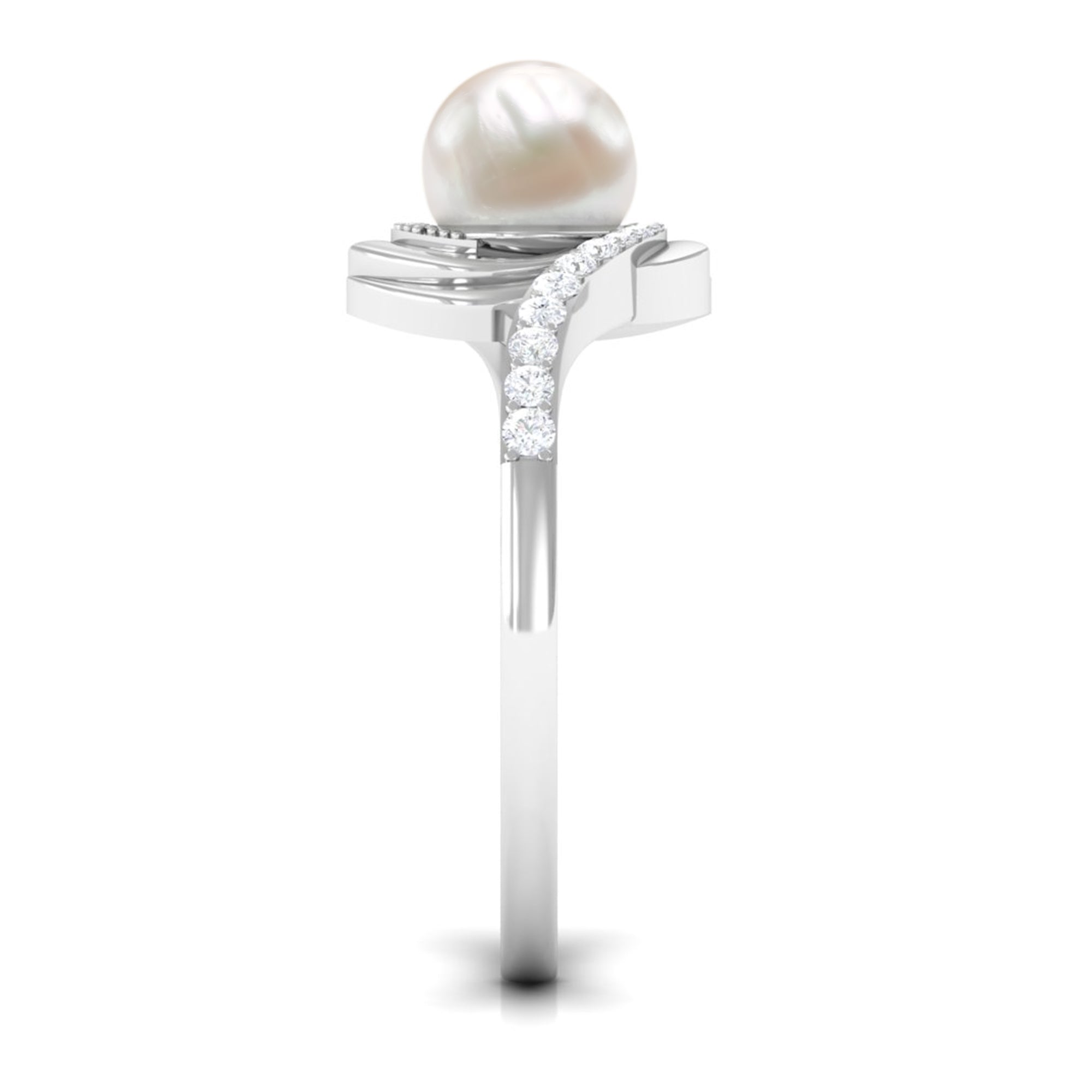 Arisha Jewels-Solitaire Freshwater Pearl Bypass Ring with Diamond