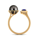 Unique Black Pearl Cuff Ring with Blue Sapphire Tahitian pearl-AAAA Quality - Arisha Jewels