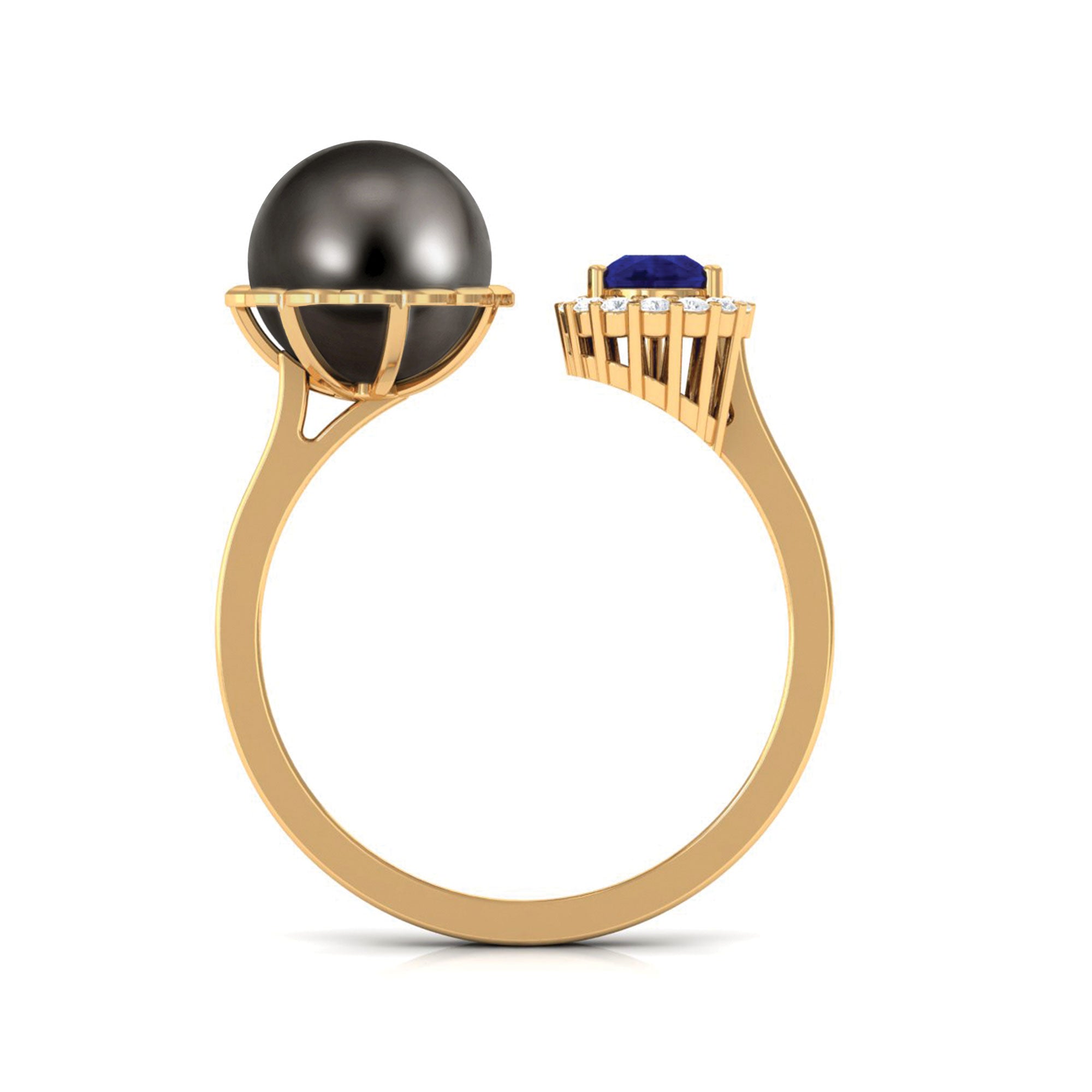 Unique Black Pearl Cuff Ring with Blue Sapphire Tahitian pearl-AAAA Quality - Arisha Jewels