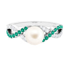 Solitaire Freshwater Pearl Infinity Ring with Emerald and Diamond Freshwater Pearl-AAA Quality - Arisha Jewels