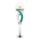 Solitaire Freshwater Pearl Infinity Ring with Emerald and Diamond Freshwater Pearl-AAA Quality - Arisha Jewels