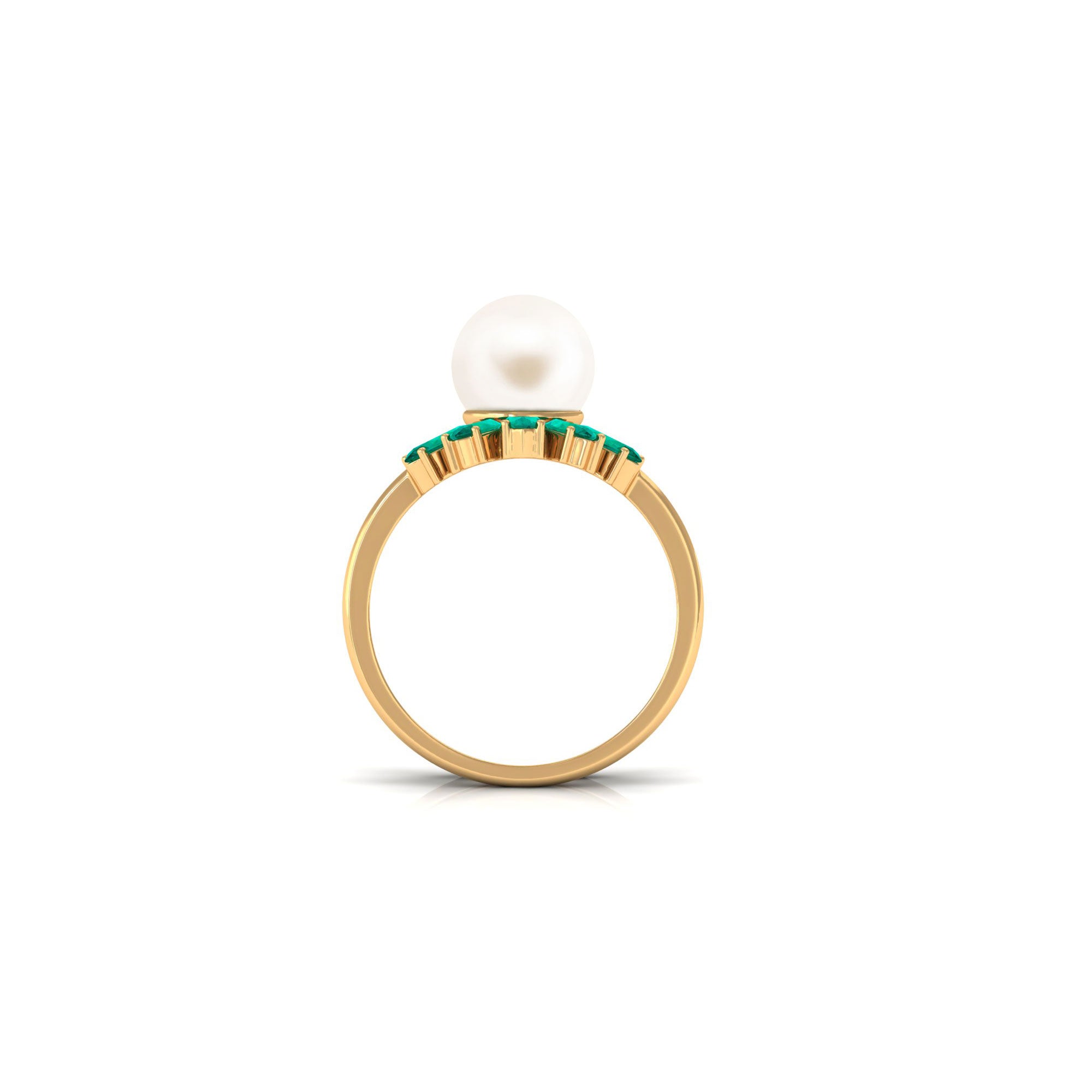 Arisha Jewels-White Pearl Solitaire Ring Set with Emerald