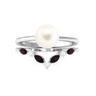 Arisha Jewels-Minimal Pearl Solitaire Ring Set with Garnet and Diamond