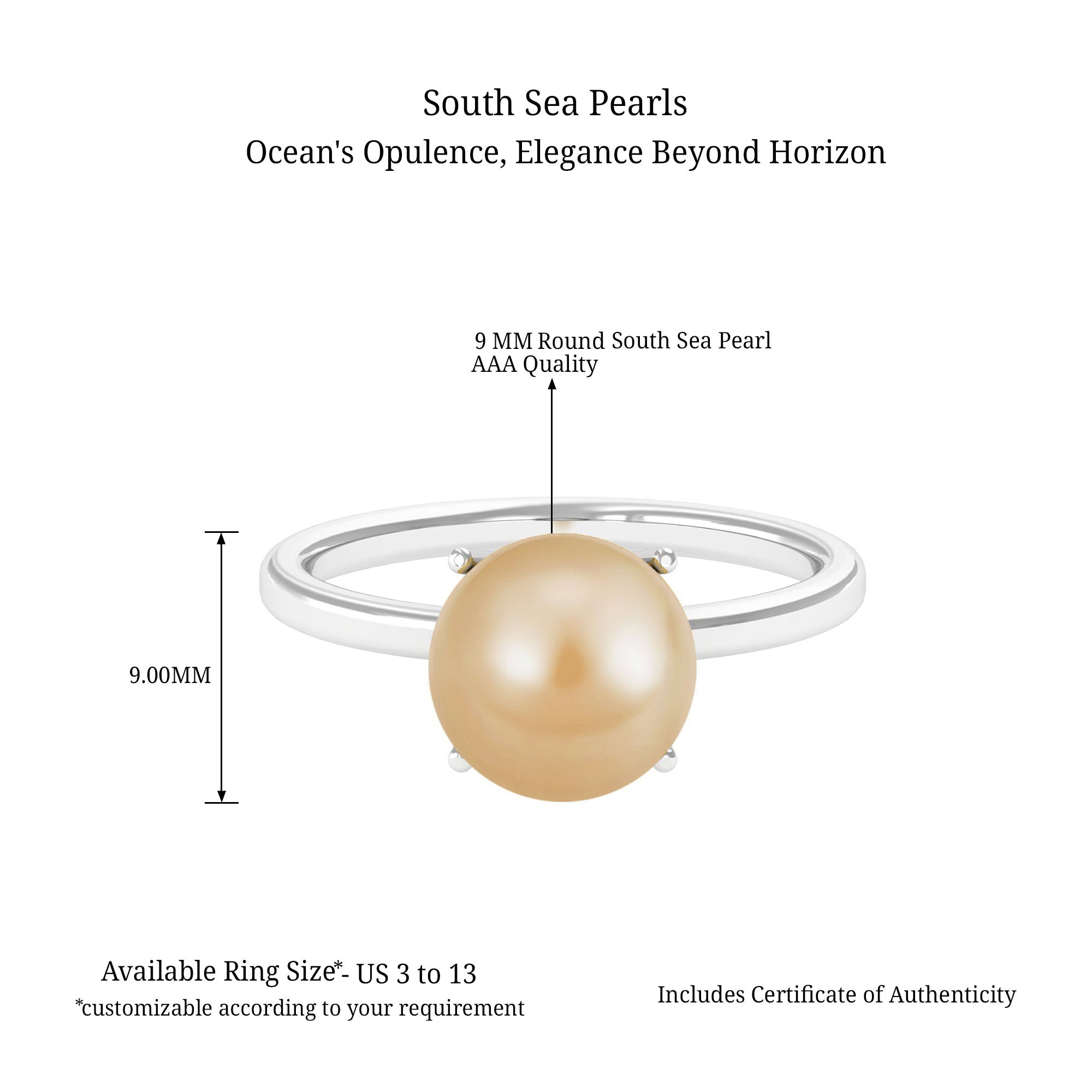 Arisha Jewels-Minimal South Sea Pearl Solitaire Ring