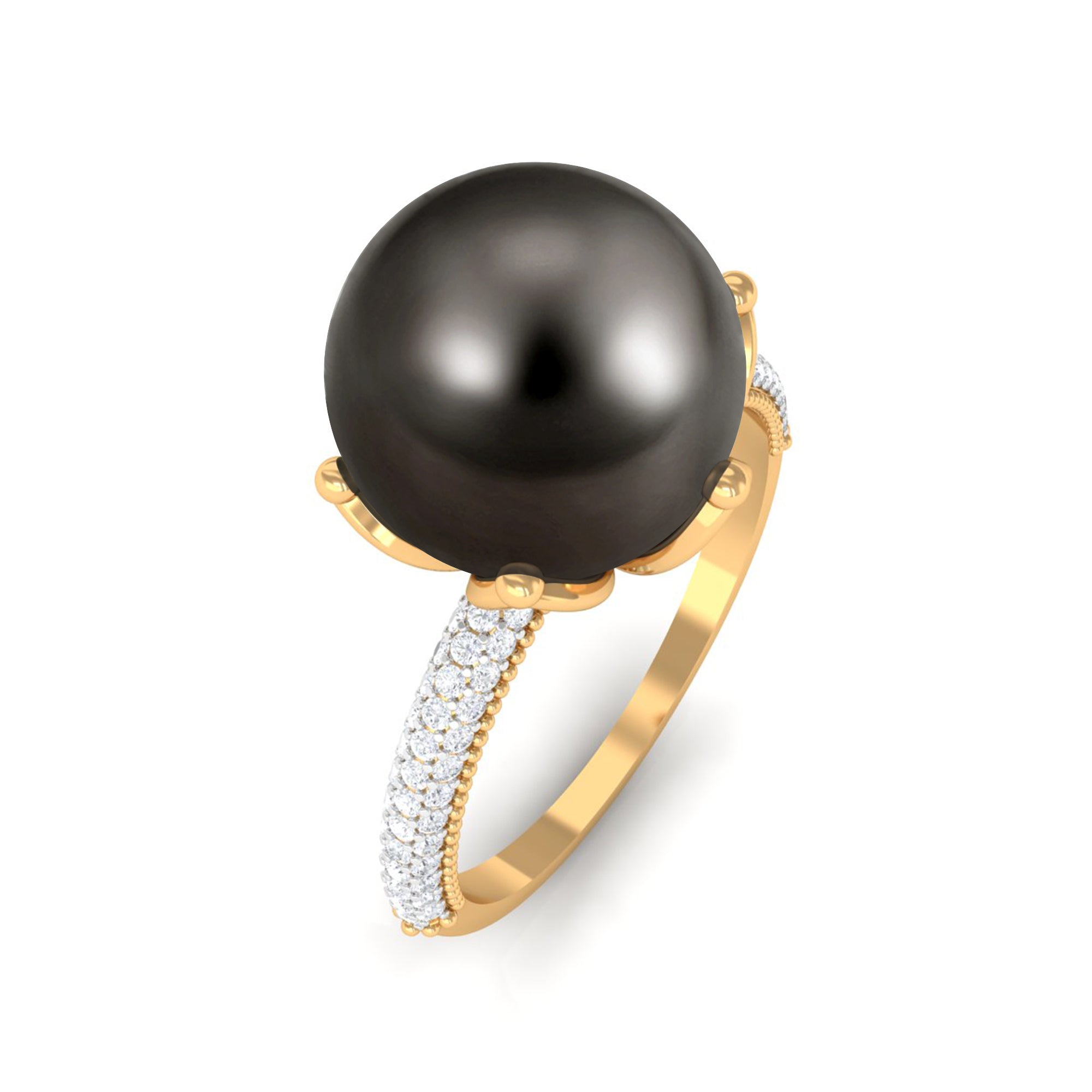 Arisha Jewels-Tahitian Pearl Solitaire Engagement Ring with Diamond