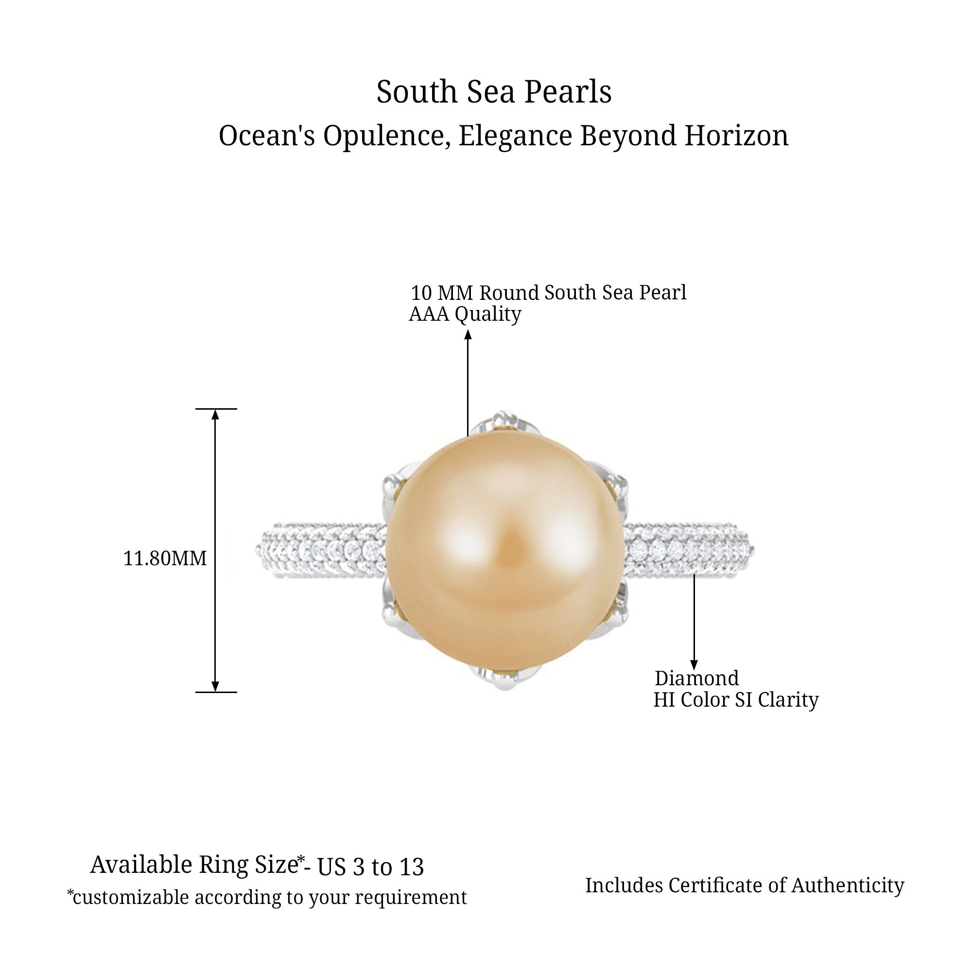 Arisha Jewels-South Sea Pearl Solitaire Engagement Ring with Diamond