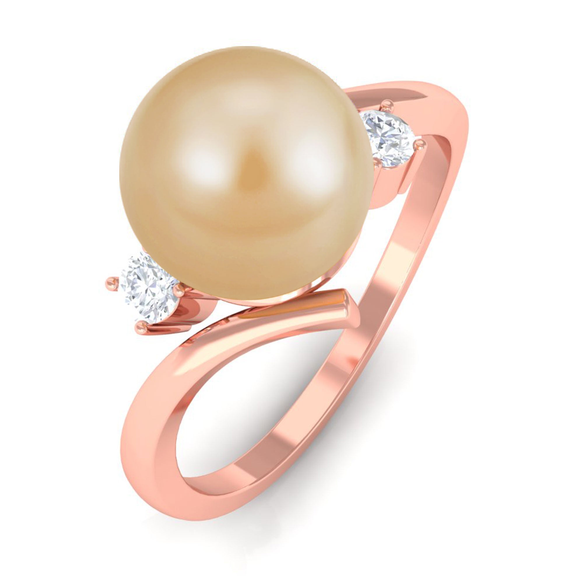 Arisha Jewels-Minimal South Sea Pearl Bypass Engagement Ring with Diamond