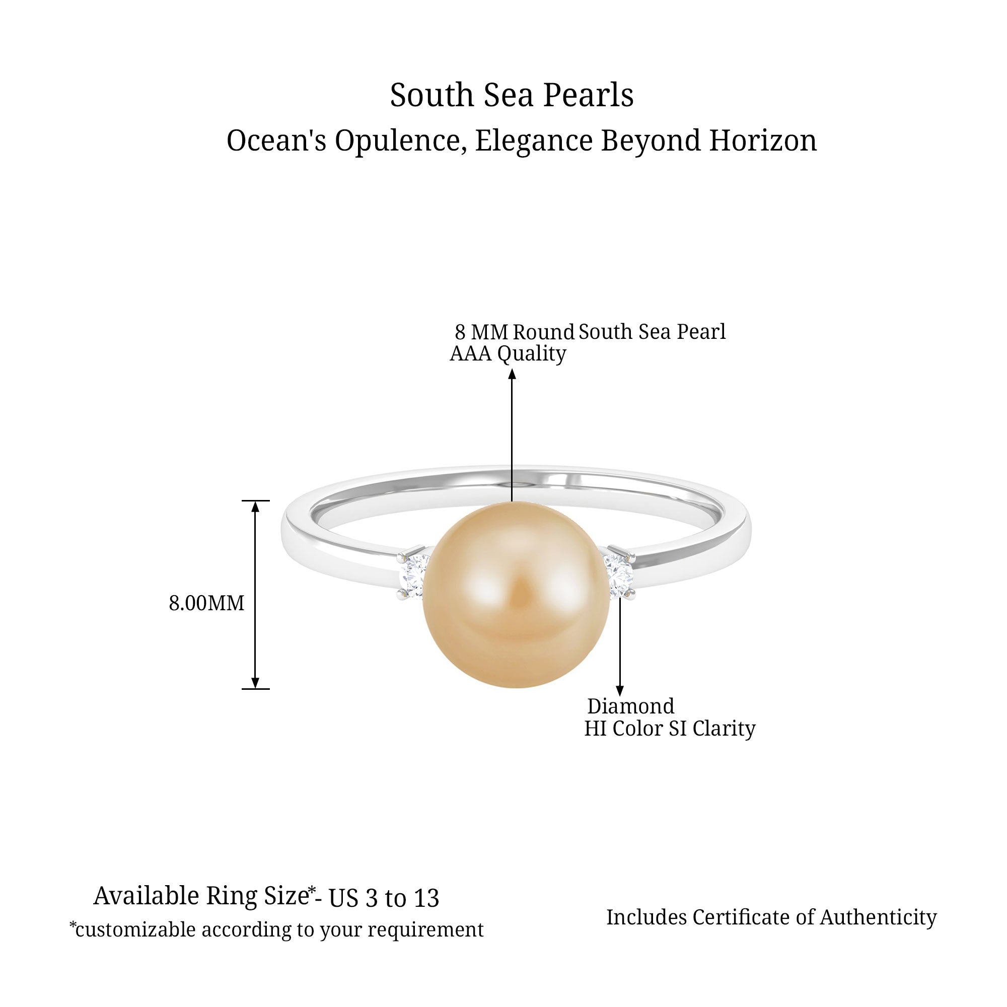 Arisha Jewels-Golden South Sea Pearl Solitaire Promise Ring