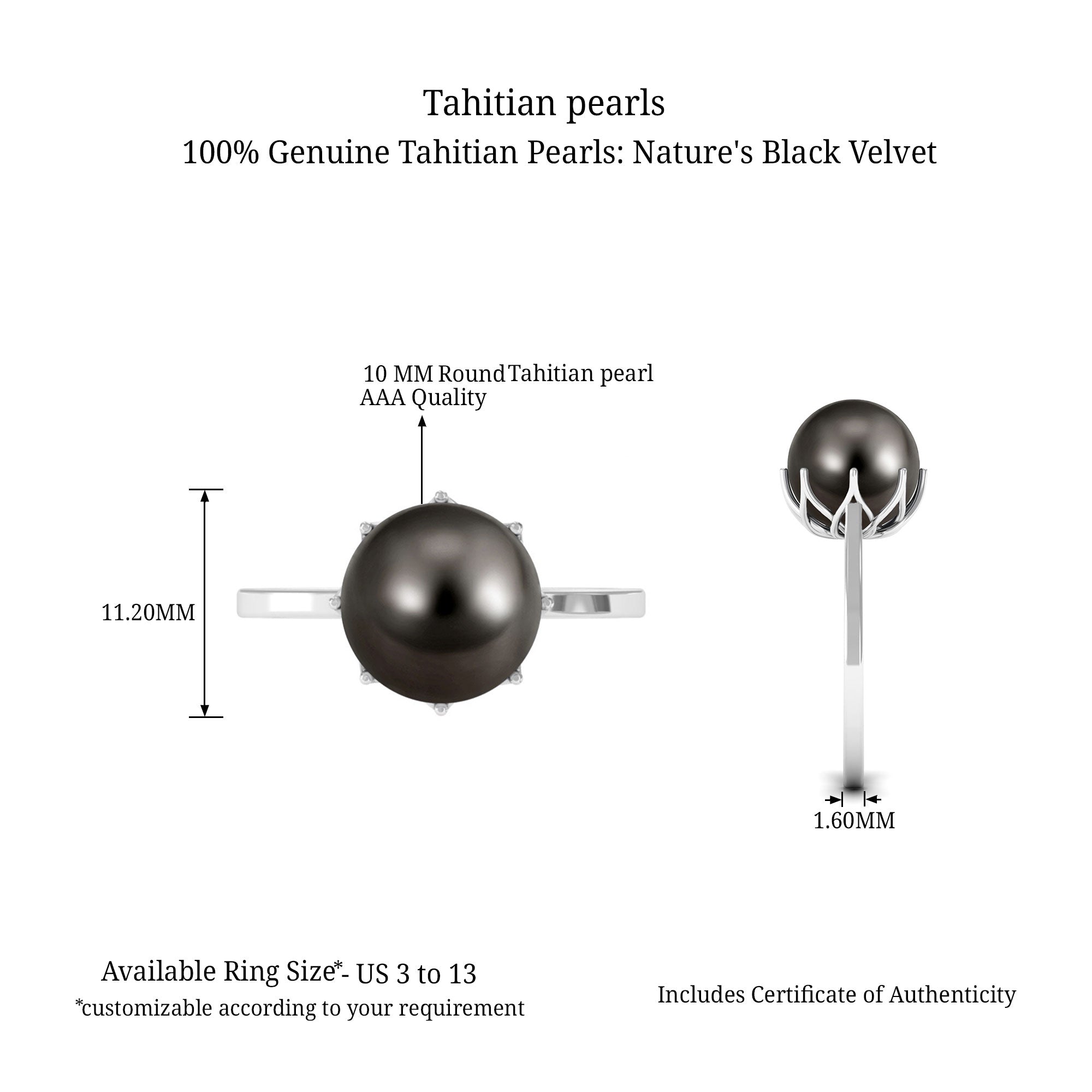 Arisha Jewels-Simple Black Tahitian Pearl Solitaire Ring