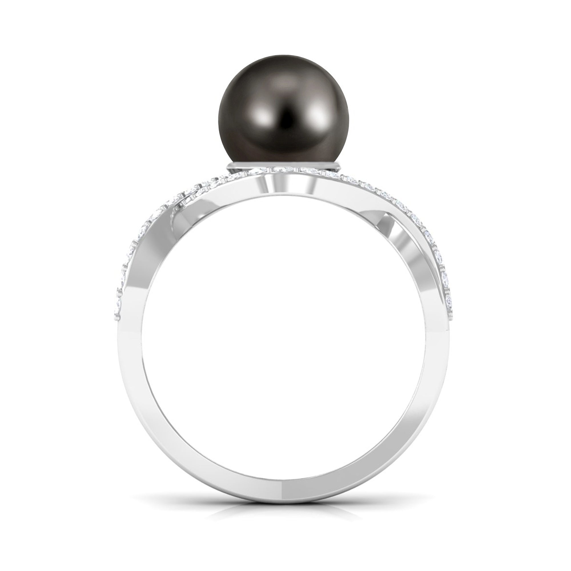 Arisha Jewels-Classic Tahitian Pearl Crossover Engagement Ring with Diamond