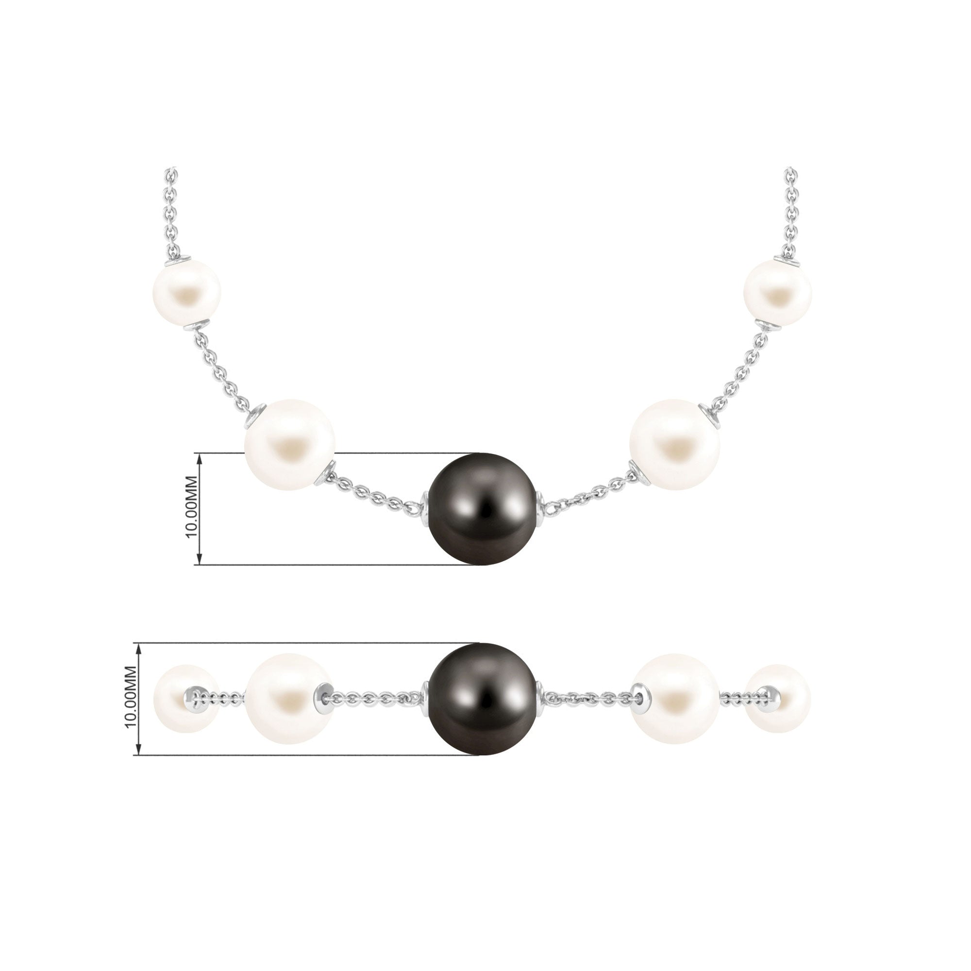 Black and White Pearl Station Chain Bracelet Tahitian pearl-AAAA Quality - Arisha Jewels