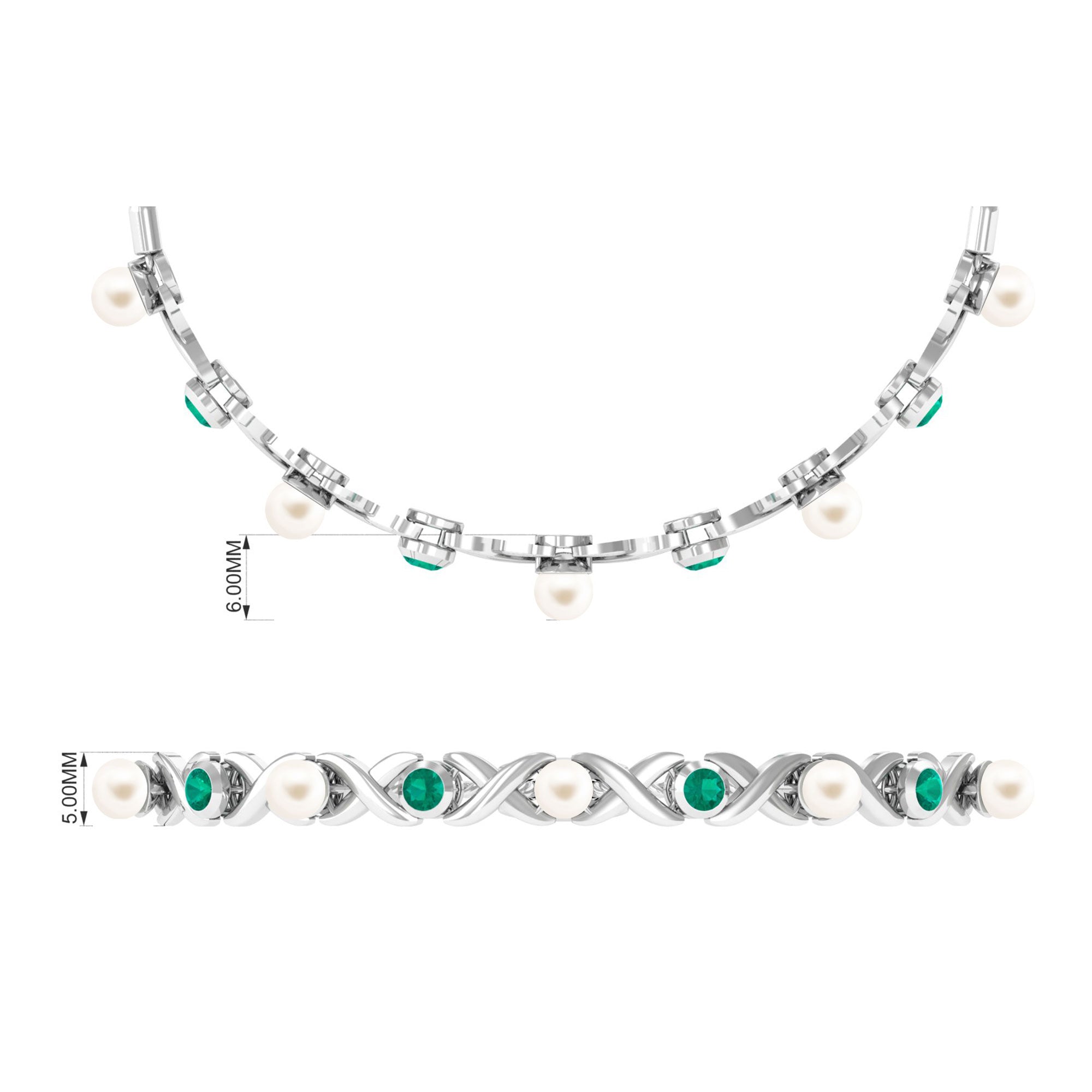 Cultured White Pearl Infinity Bolo Bracelet with Emerald Freshwater Pearl-AAAA Quality - Arisha Jewels