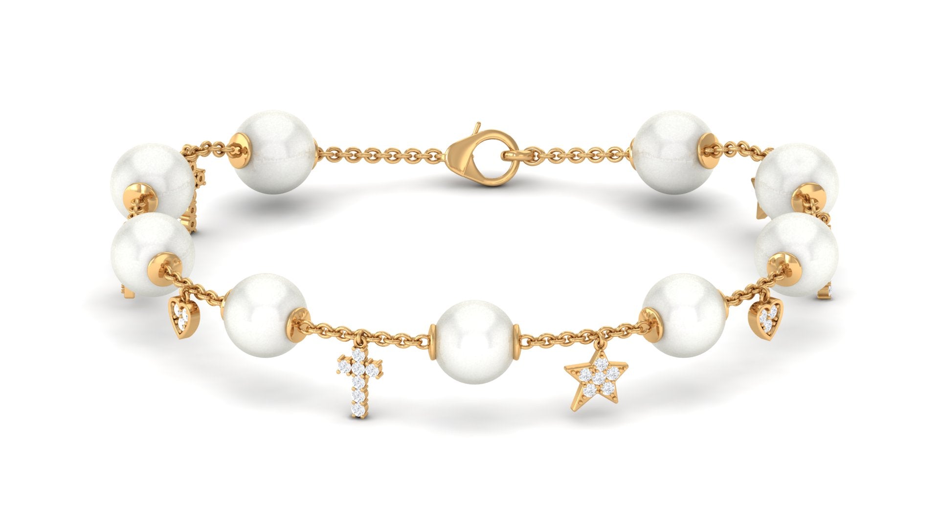 Freshwater White Pearl Bracelet with Charms Freshwater Pearl-AAAA Quality - Arisha Jewels