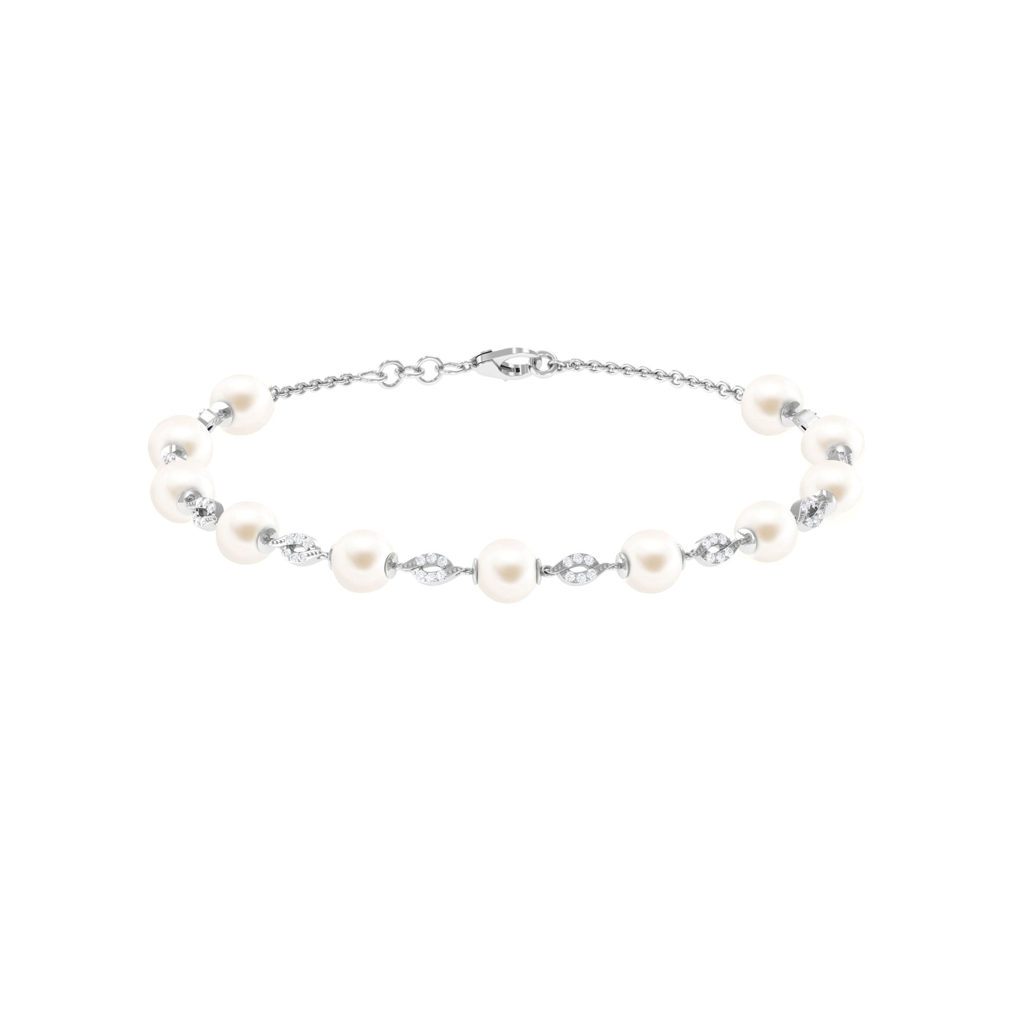 Simple Freshwater Pearl Chain Bracelet with Diamond Freshwater Pearl-AAAA Quality - Arisha Jewels