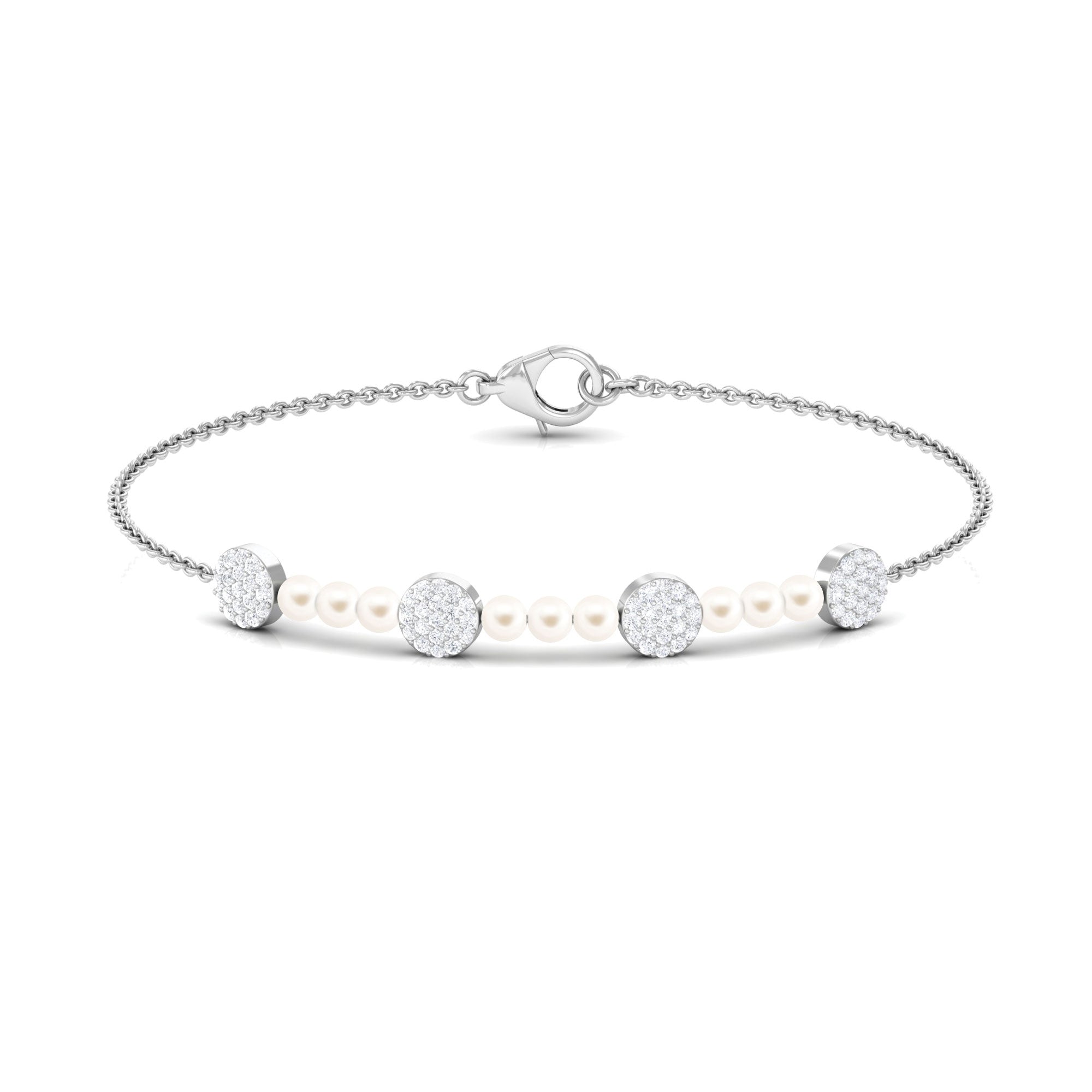 White Cultured Pearl Chain Bracelet with Diamond Freshwater Pearl-AAAA Quality - Arisha Jewels