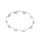 Minimal Freshwater Pearl Station Chain Bracelet with Diamond Freshwater Pearl-AAAA Quality - Arisha Jewels