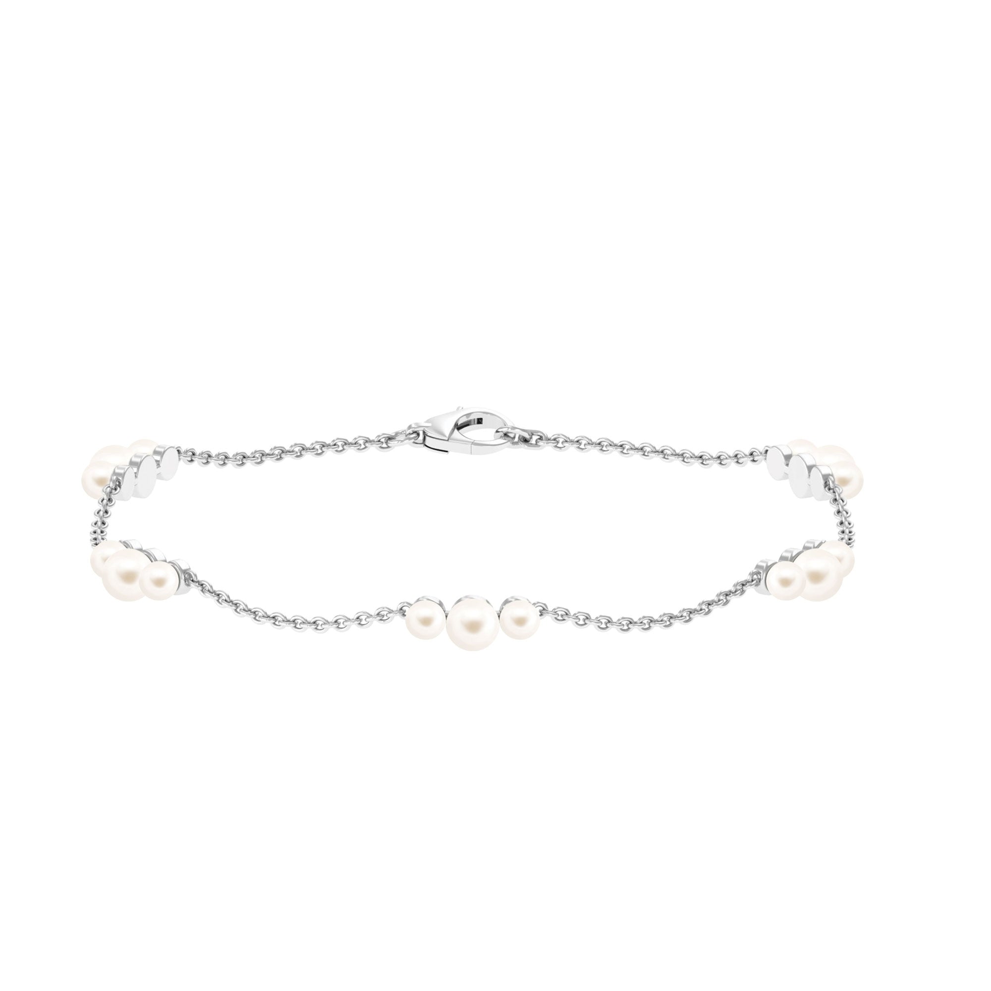 White Freshwater Pearl Station Chain Bracelet Freshwater Pearl-AAA Quality - Arisha Jewels