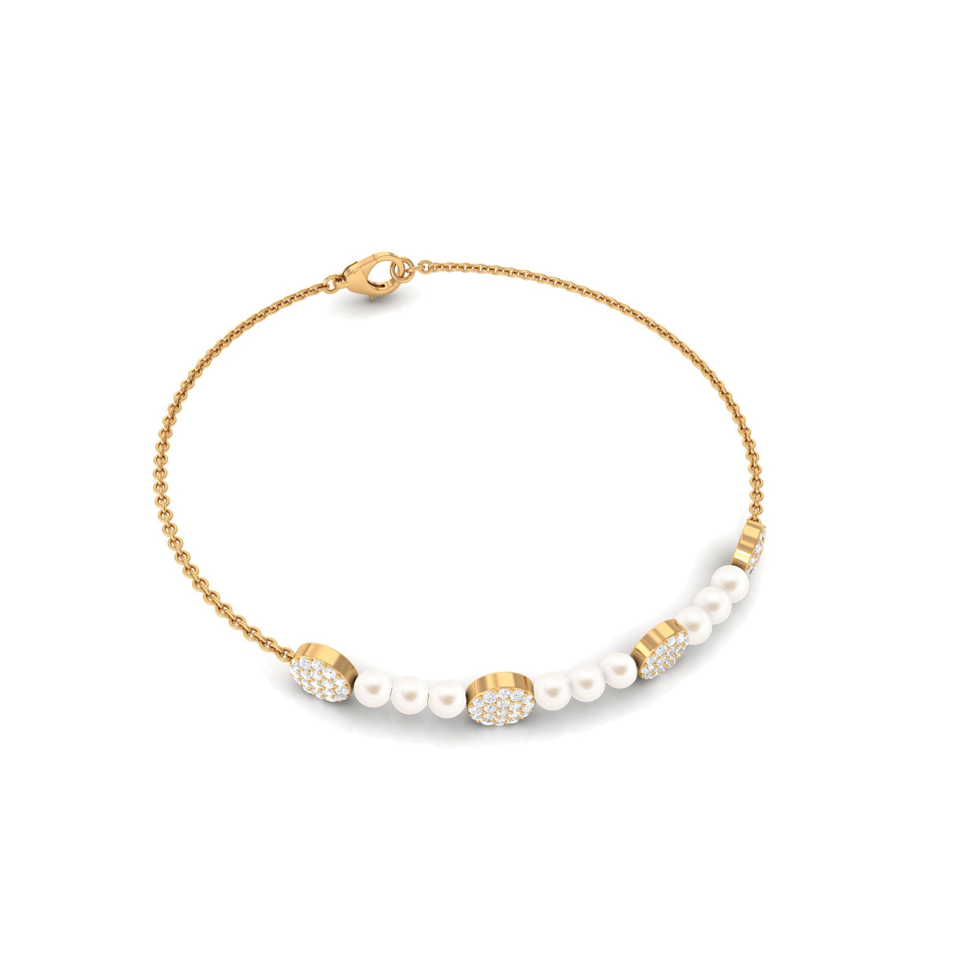 White Cultured Pearl Chain Bracelet with Diamond Freshwater Pearl-AAA Quality - Arisha Jewels