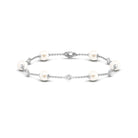 Real Freshwater Pearl Station Chain Bracelet with Diamond Freshwater Pearl-AAA Quality - Arisha Jewels