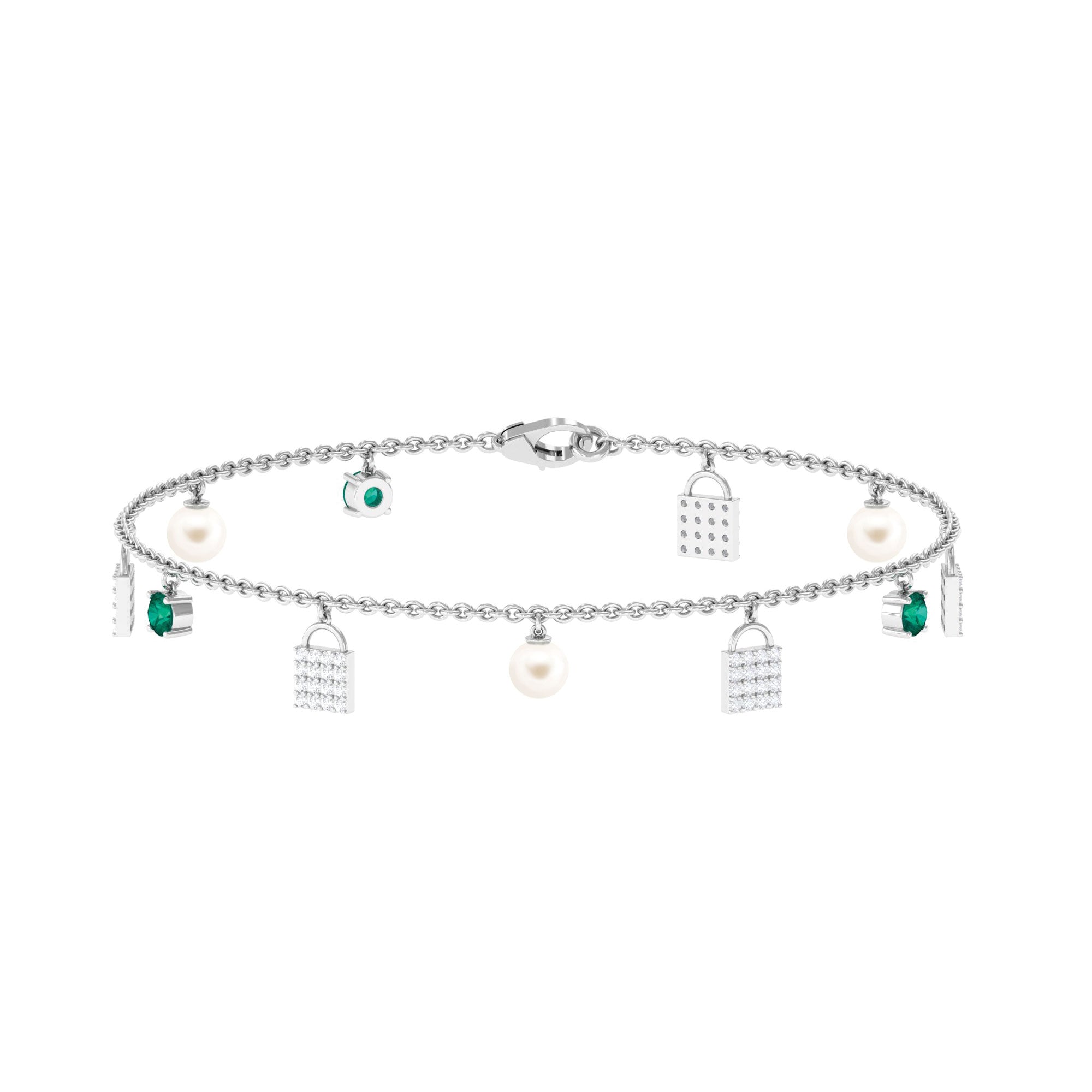 Designer Freshwater Pearl Chain Bracelet with Lock Charms Freshwater Pearl-AAA Quality - Arisha Jewels