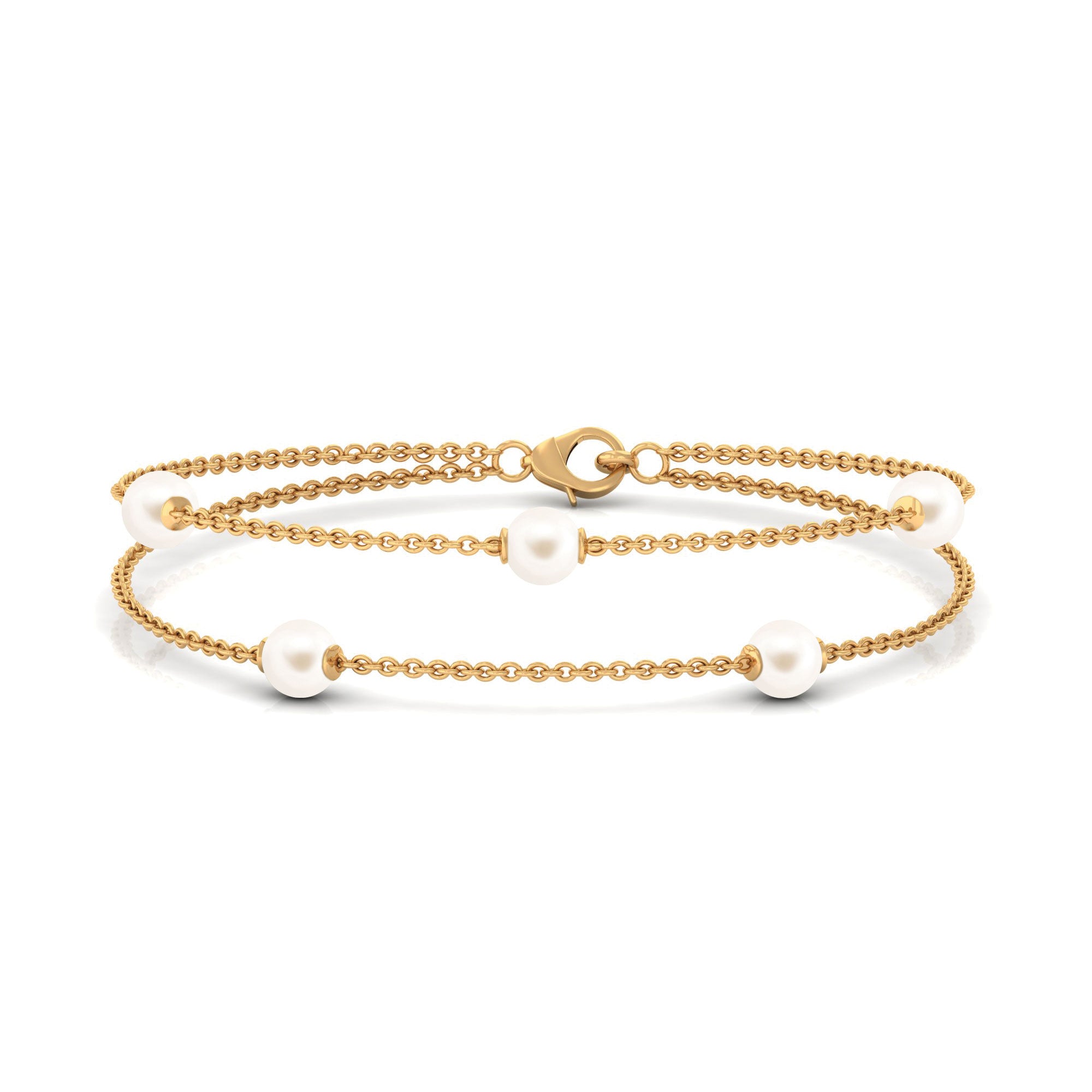 White Freshwater Pearl Double Chain Bracelet Freshwater Pearl-AAA Quality - Arisha Jewels