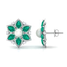 Flower Inspired Freshwater Pearl Stud Earrings with Emerald Freshwater Pearl-AAAA Quality 5 MM - Arisha Jewels