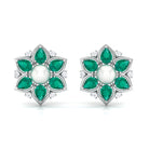 Flower Inspired Freshwater Pearl Stud Earrings with Emerald Freshwater Pearl-AAAA Quality 5 MM - Arisha Jewels