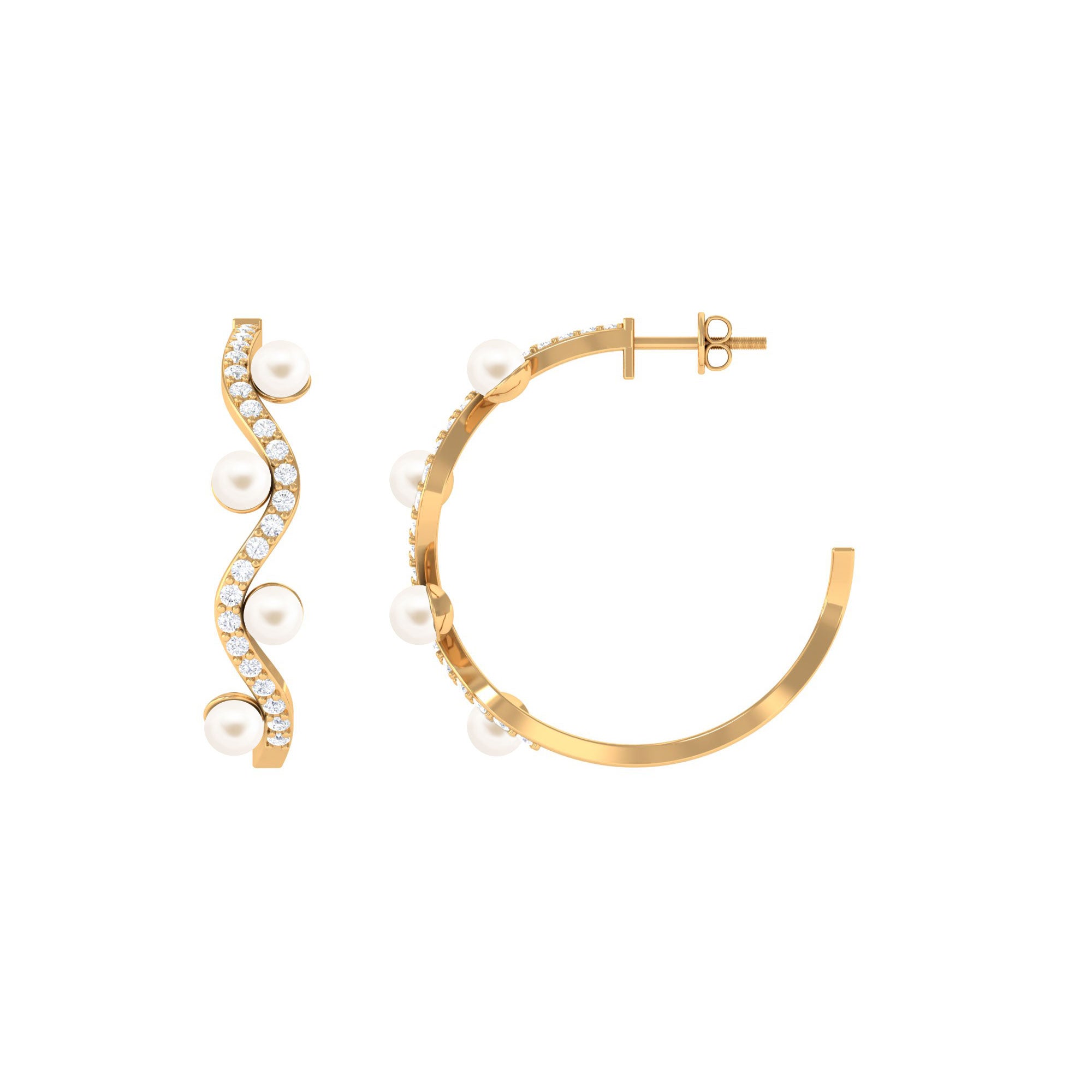 Designer Freshwater Pearl Half Hoop Earrings with Diamond Freshwater Pearl-AAAA Quality - Arisha Jewels