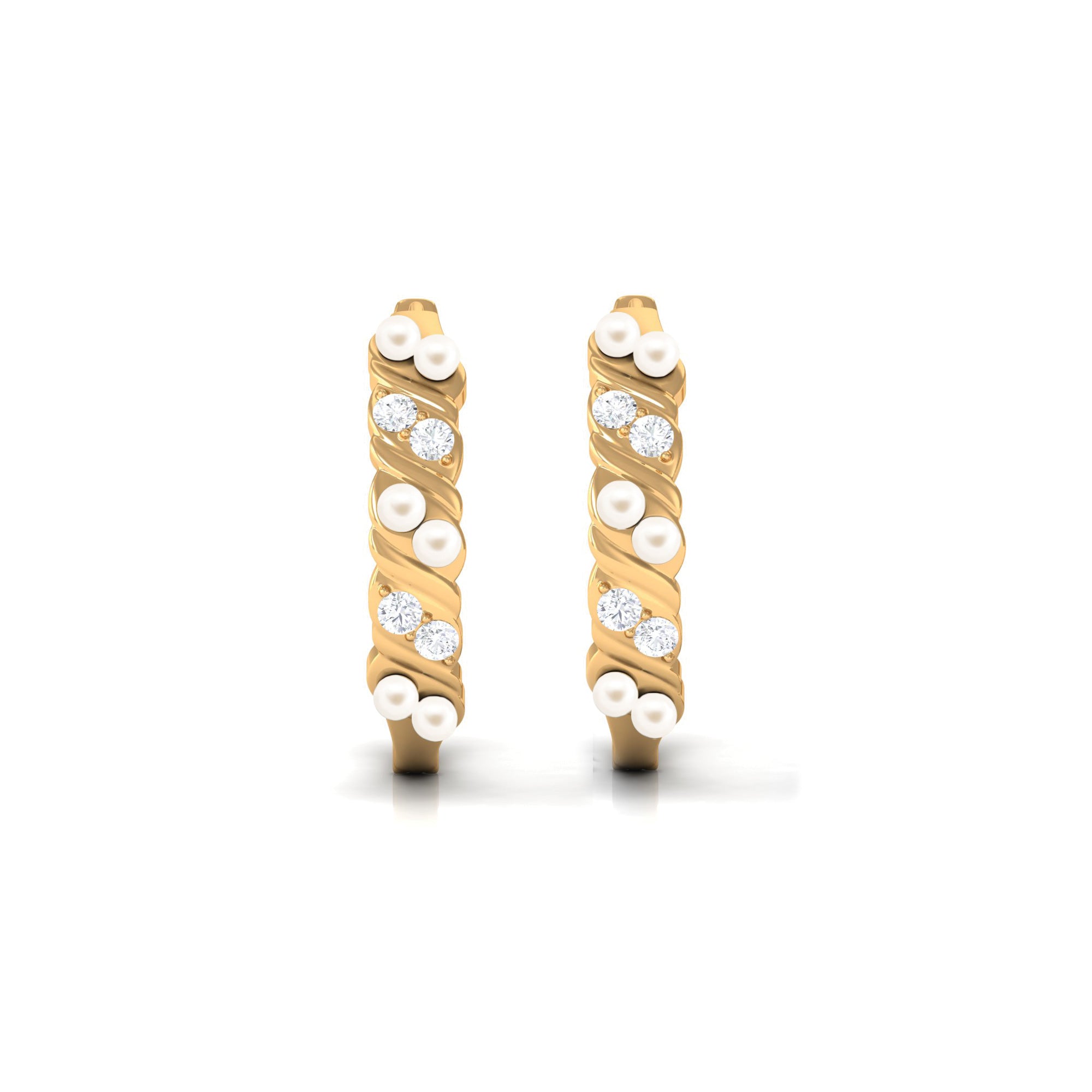 Minimal Freshwater Pearl and Diamond Hoop Earrings Freshwater Pearl-AAAA Quality - Arisha Jewels