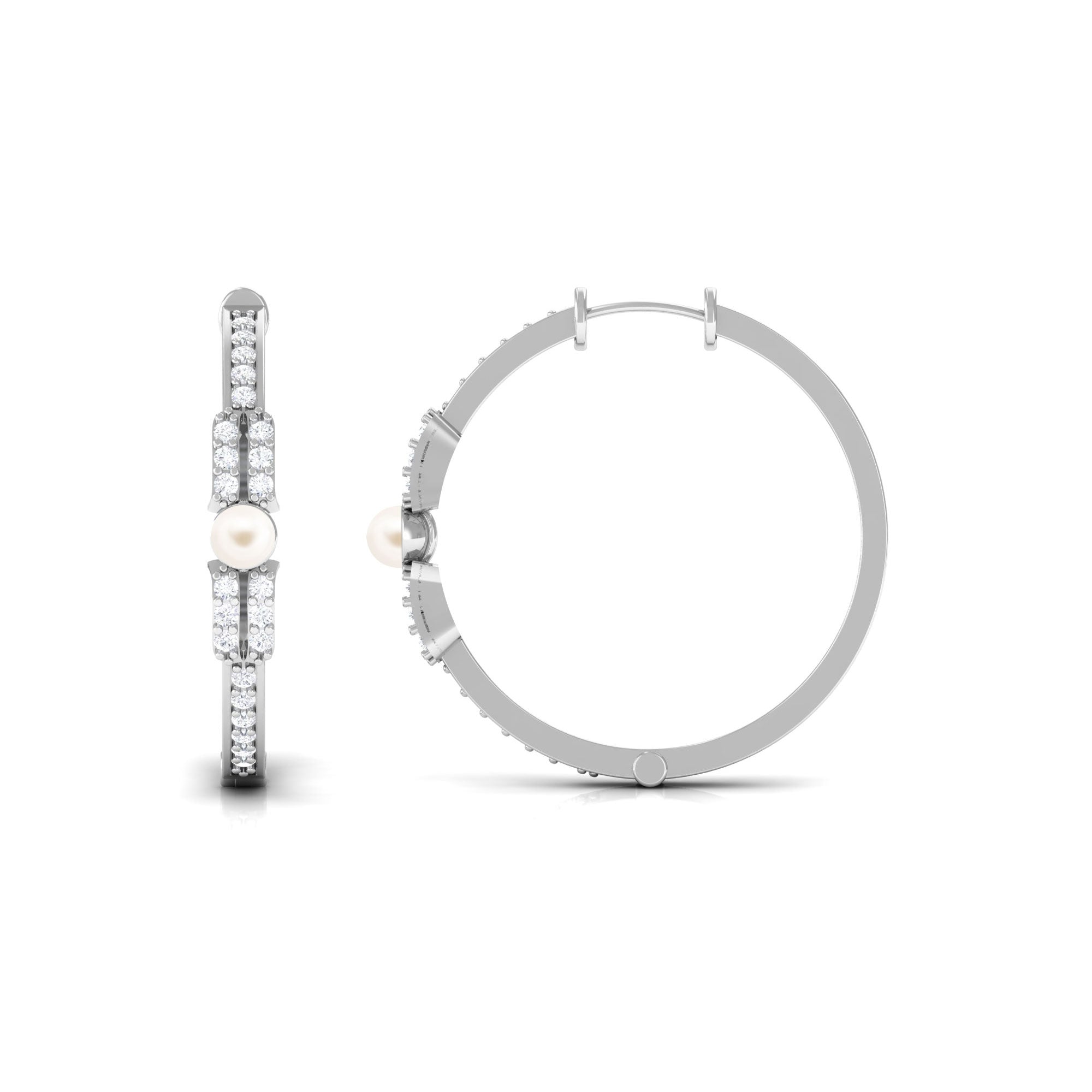 Simple Freshwater Pearl Hoop Earrings with Diamond Freshwater Pearl-AAAA Quality - Arisha Jewels