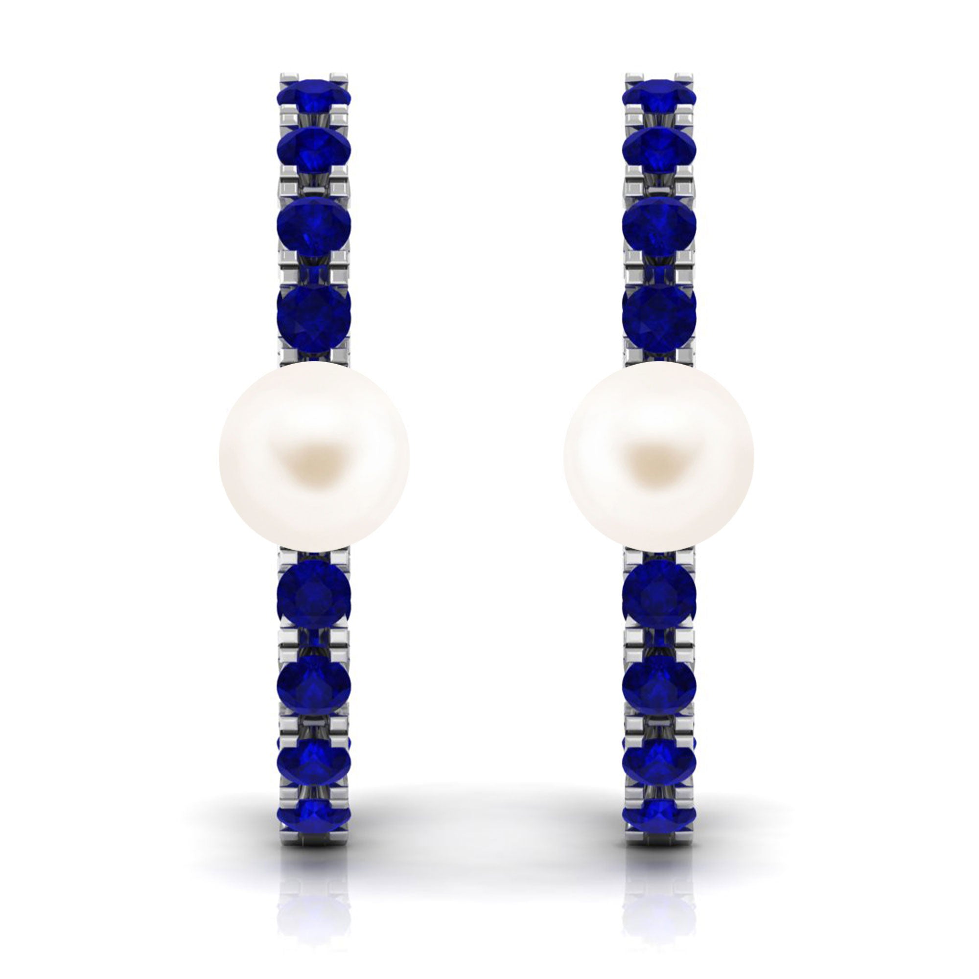 Freshwater Pearl Hoop Earrings with Blue Sapphire Freshwater Pearl-AAAA Quality - Arisha Jewels