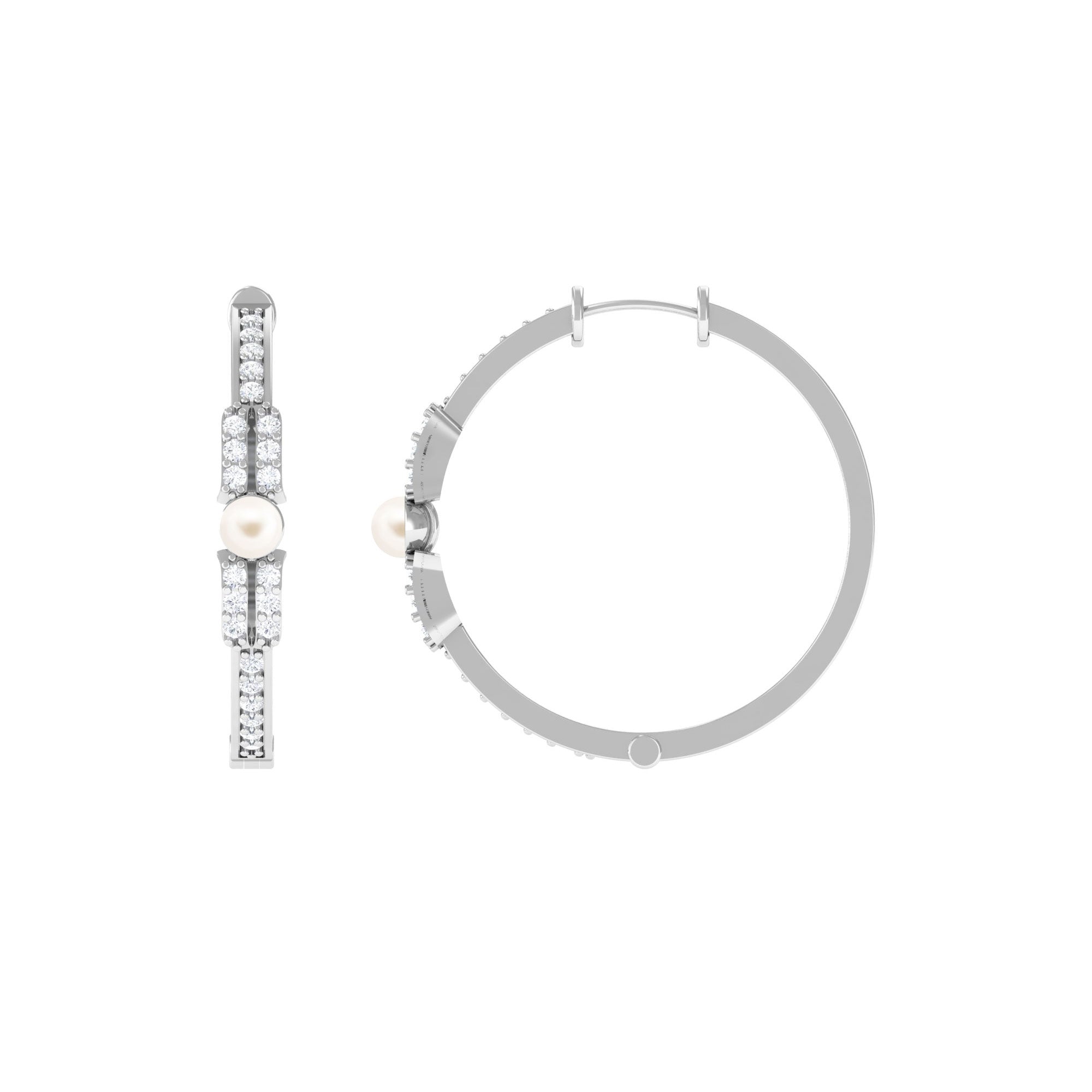 Simple Freshwater Pearl Hoop Earrings with Diamond Freshwater Pearl-AAA Quality - Arisha Jewels