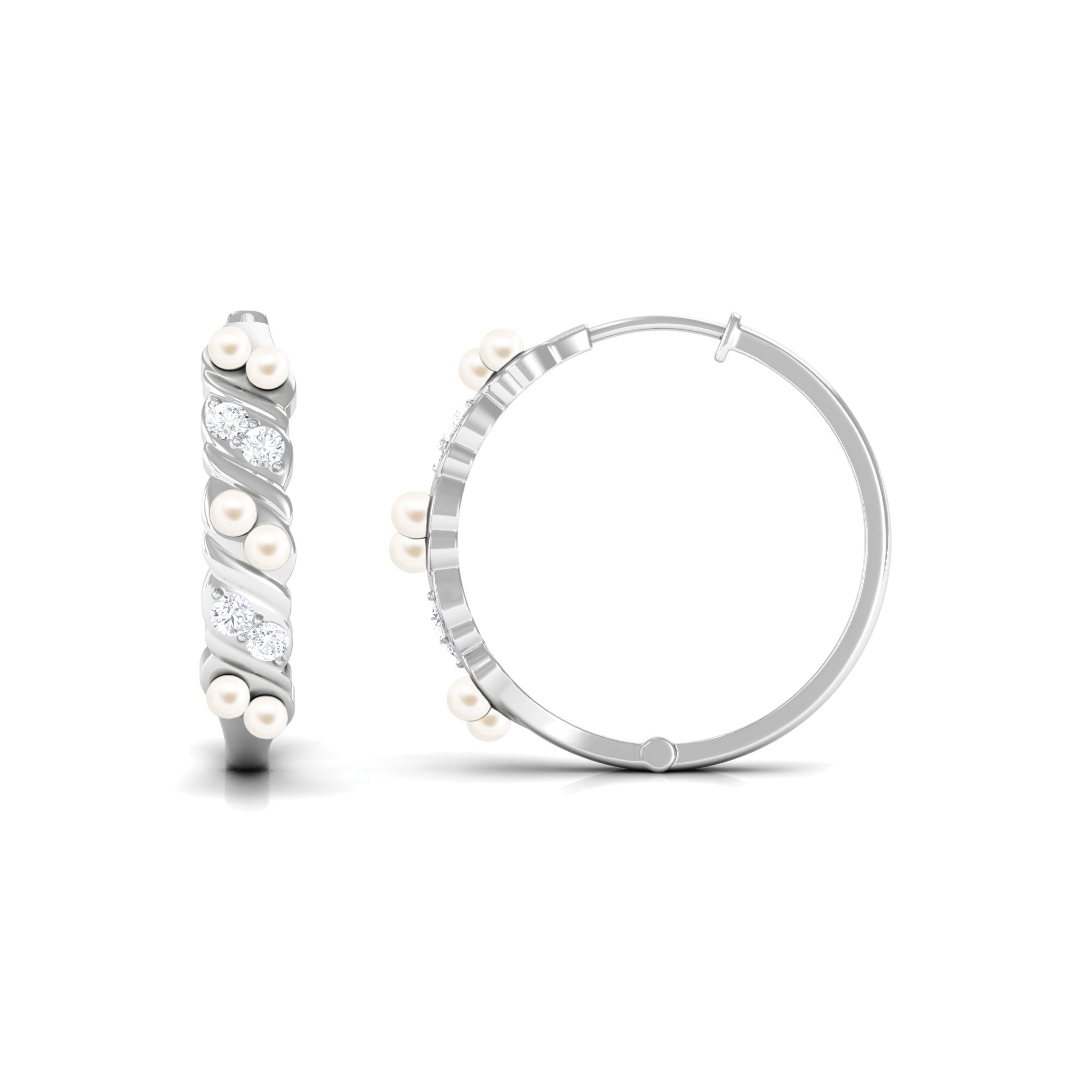 Minimal Freshwater Pearl and Diamond Hoop Earrings Freshwater Pearl-AAA Quality - Arisha Jewels