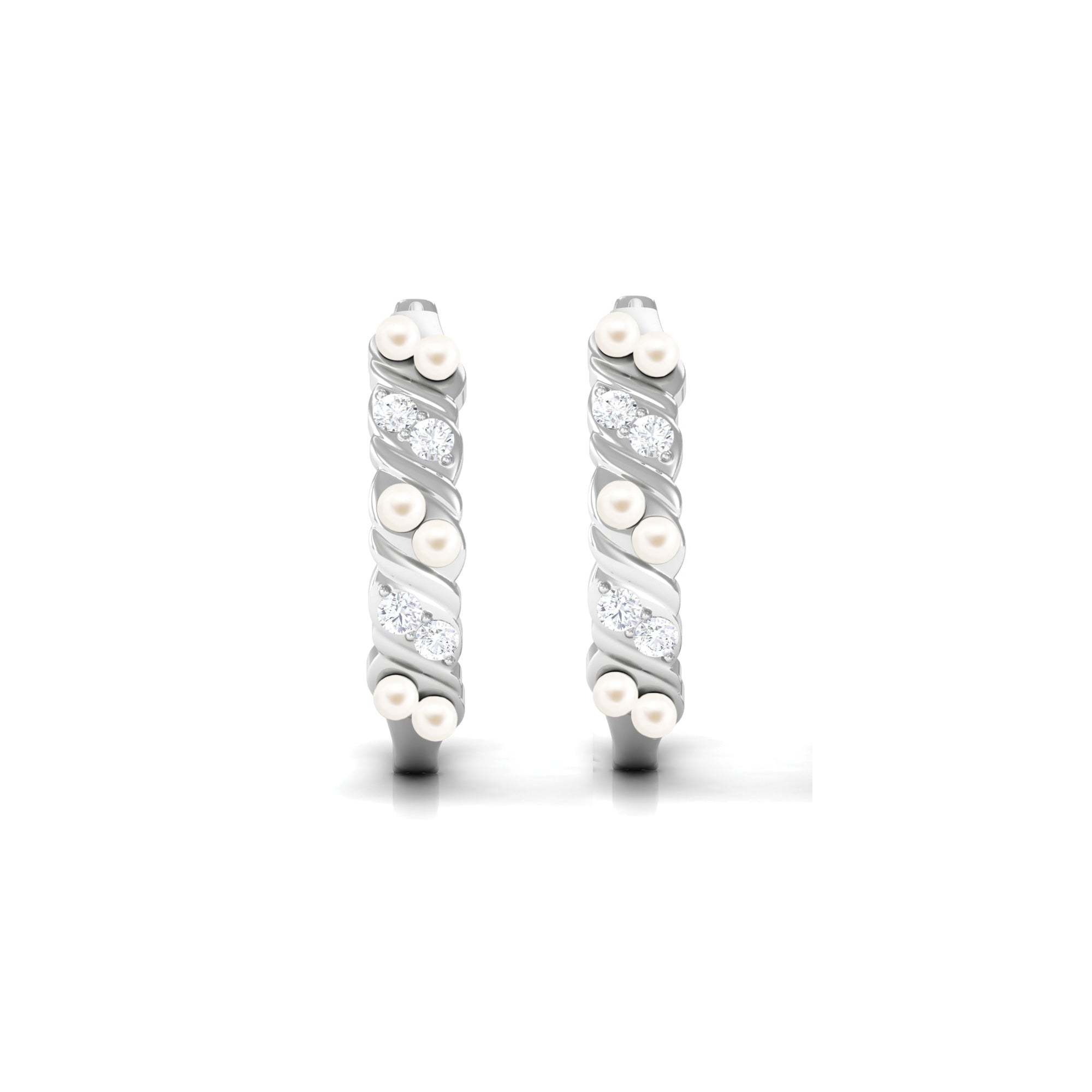 Minimal Freshwater Pearl and Diamond Hoop Earrings Freshwater Pearl-AAA Quality - Arisha Jewels