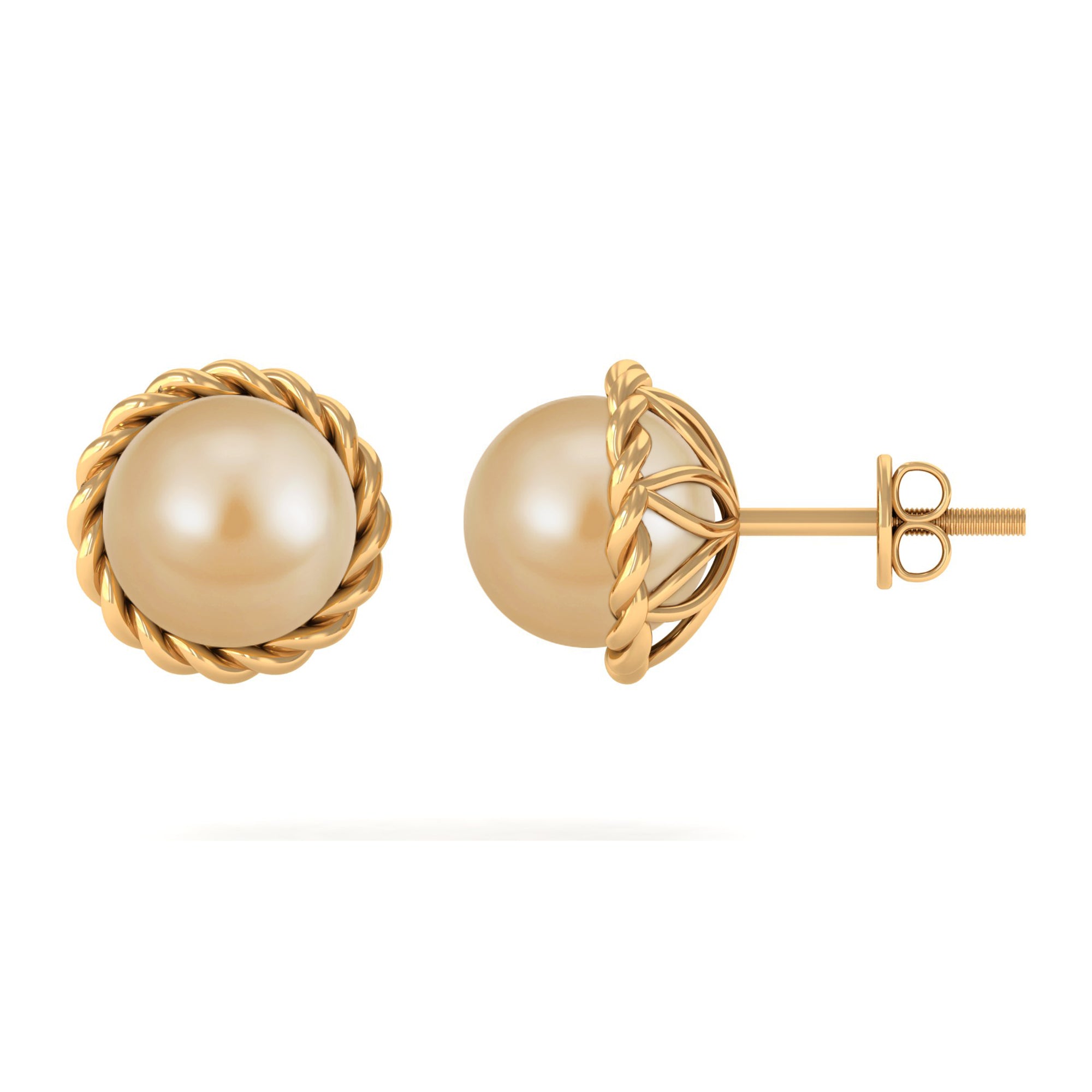 Round South Sea Pearl Solitaire Stud Earrings South Sea Pearl - ( AAA ) - Quality - Arisha Jewels