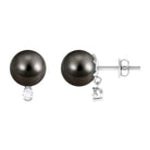 Minimal Tahitian Pearl Solitaire Stud Earrings with Diamond Tahitian pearl - ( AAA ) - Quality - Arisha Jewels