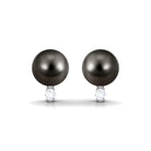 Minimal Tahitian Pearl Solitaire Stud Earrings with Diamond Tahitian pearl - ( AAA ) - Quality - Arisha Jewels