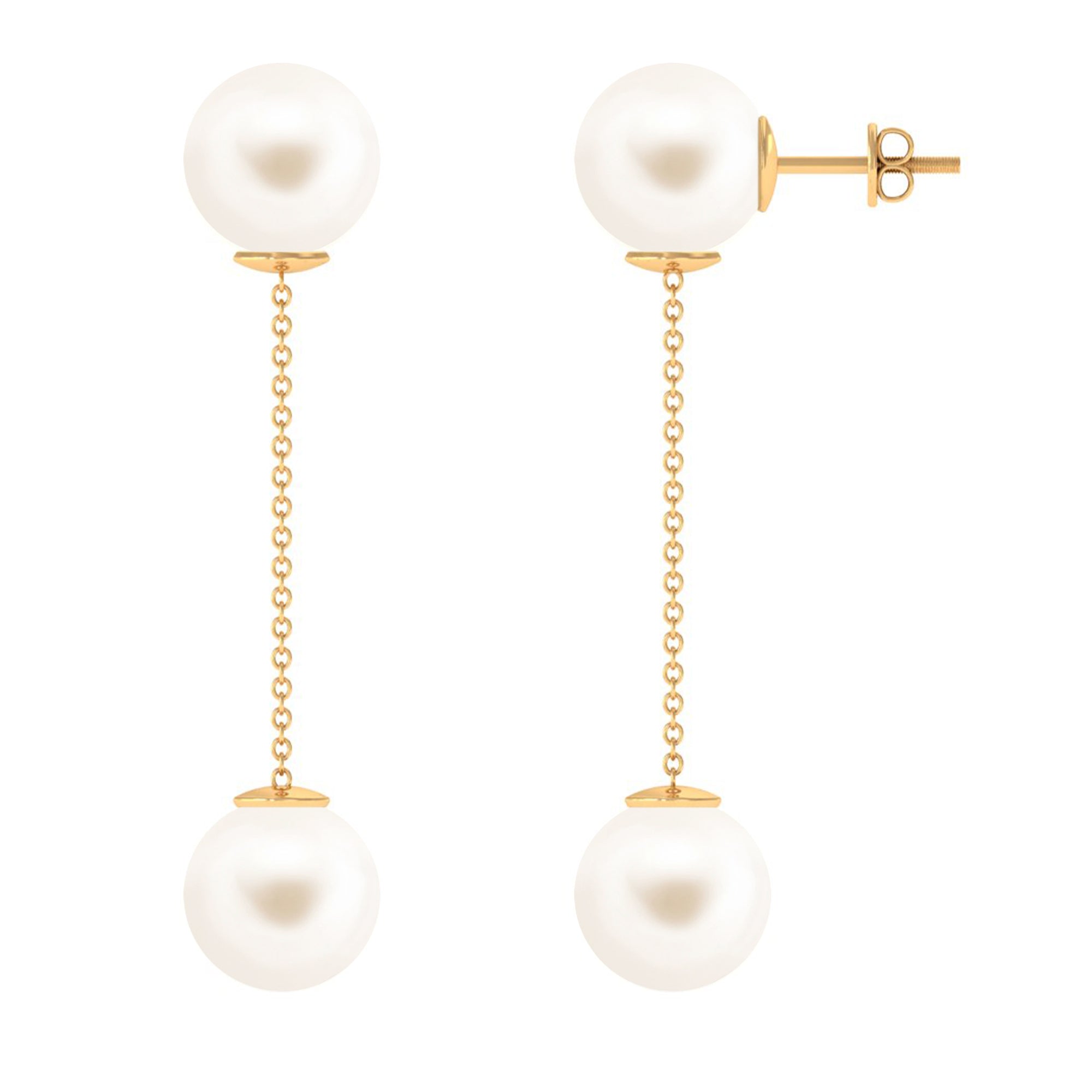 Simple Freshwater Pearl Two Stone Dangle Earrings Freshwater Pearl - ( AAA ) - Quality - Arisha Jewels