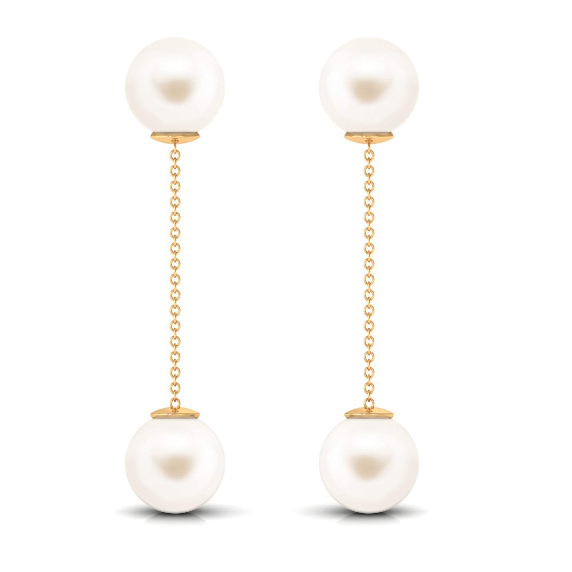 Simple Freshwater Pearl Two Stone Dangle Earrings Freshwater Pearl - ( AAA ) - Quality - Arisha Jewels