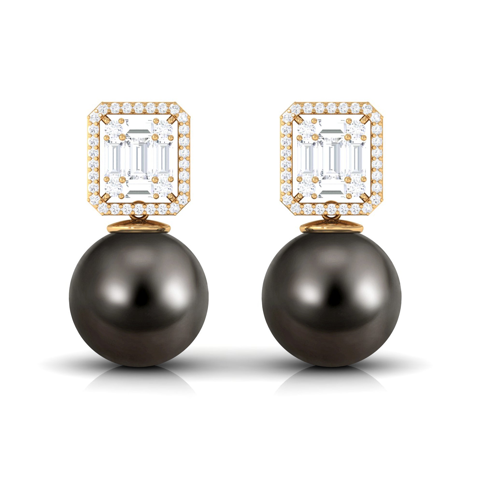 Tahitian Pearl Classic Drop Earrings with Diamond Tahitian pearl - ( AAA ) - Quality - Arisha Jewels