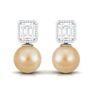 Classic South Sea Pearl Drop Earrings with Diamond South Sea Pearl - ( AAA ) - Quality - Arisha Jewels