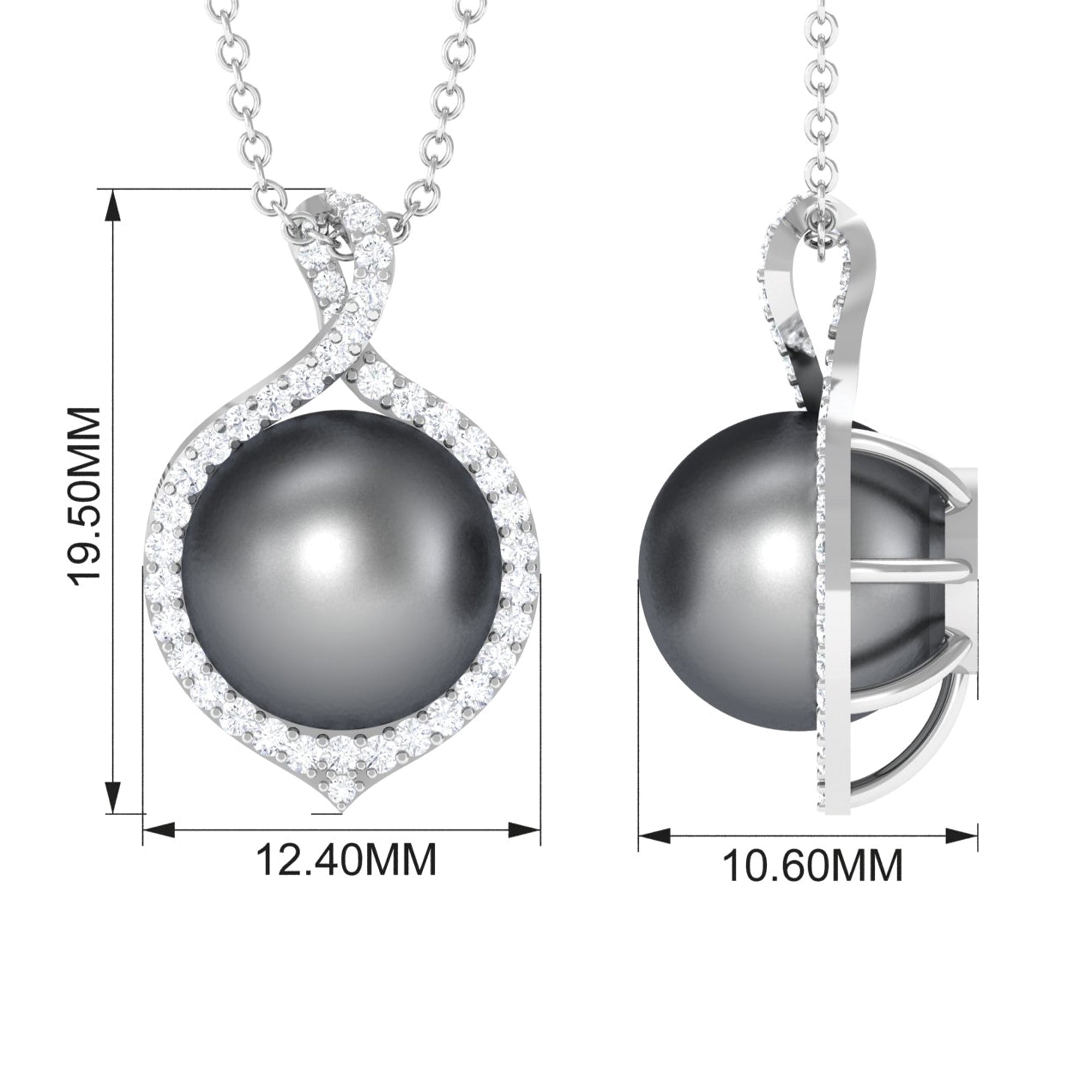 Minimal Black Pearl Pendant with Diamond Halo Tahitian pearl-AAAA Quality - Arisha Jewels