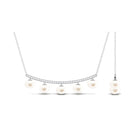 Real Freshwater Pearl Curved Bar Necklace with Diamond Freshwater Pearl-AAAA Quality - Arisha Jewels