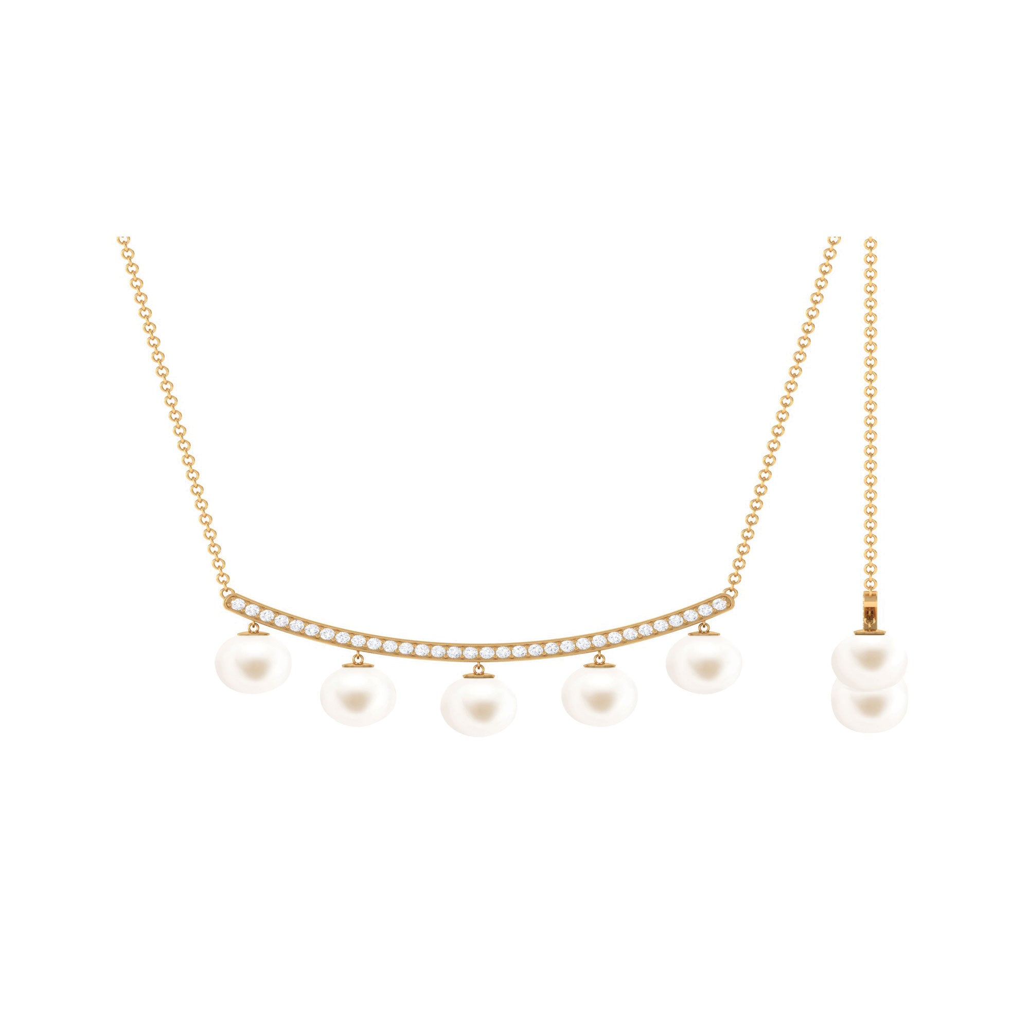 Real Freshwater Pearl Curved Bar Necklace with Diamond Freshwater Pearl-AAAA Quality - Arisha Jewels