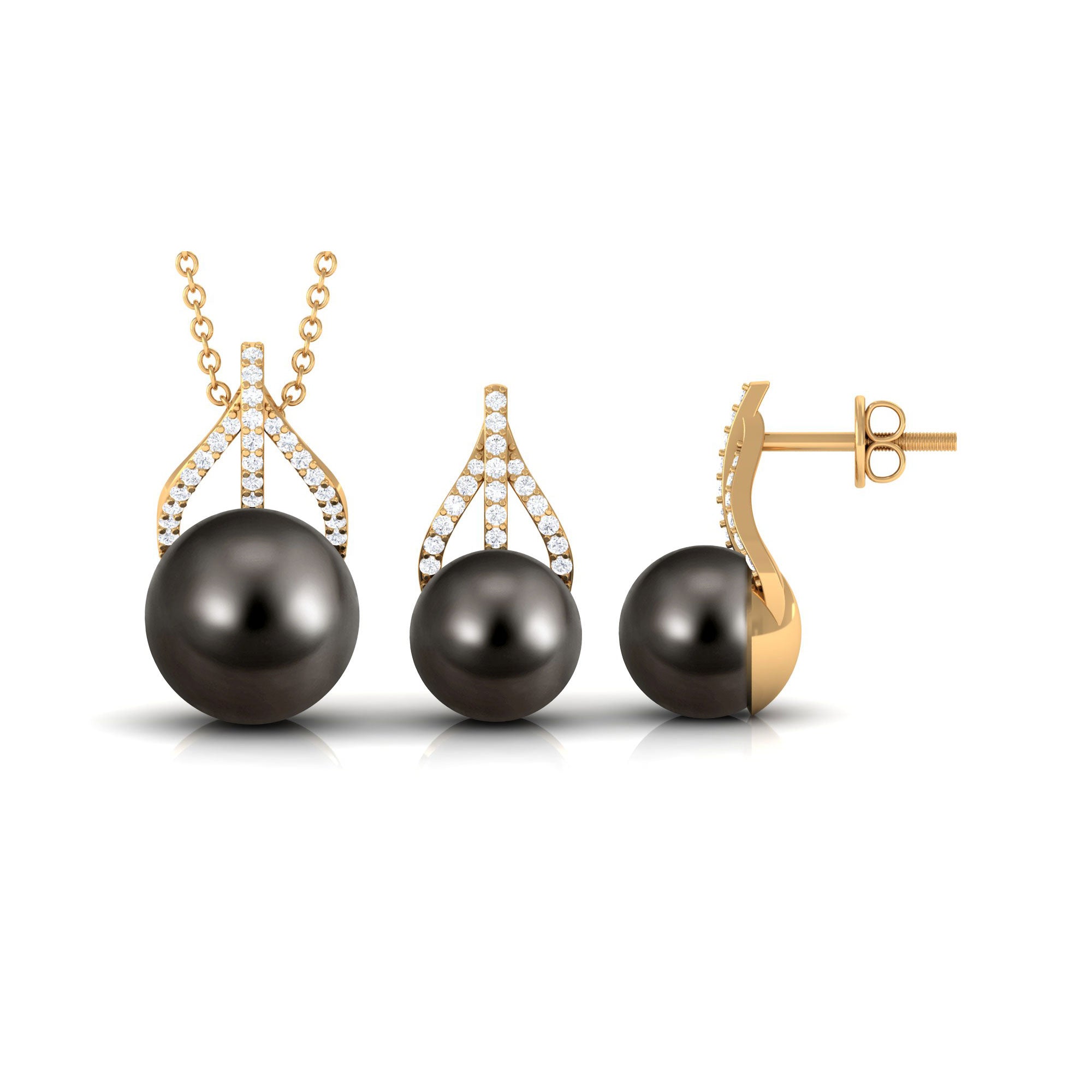 Handpicked Black Pearl Drop Jewelry Set with Diamond Tahitian pearl-AAAA Quality - Arisha Jewels