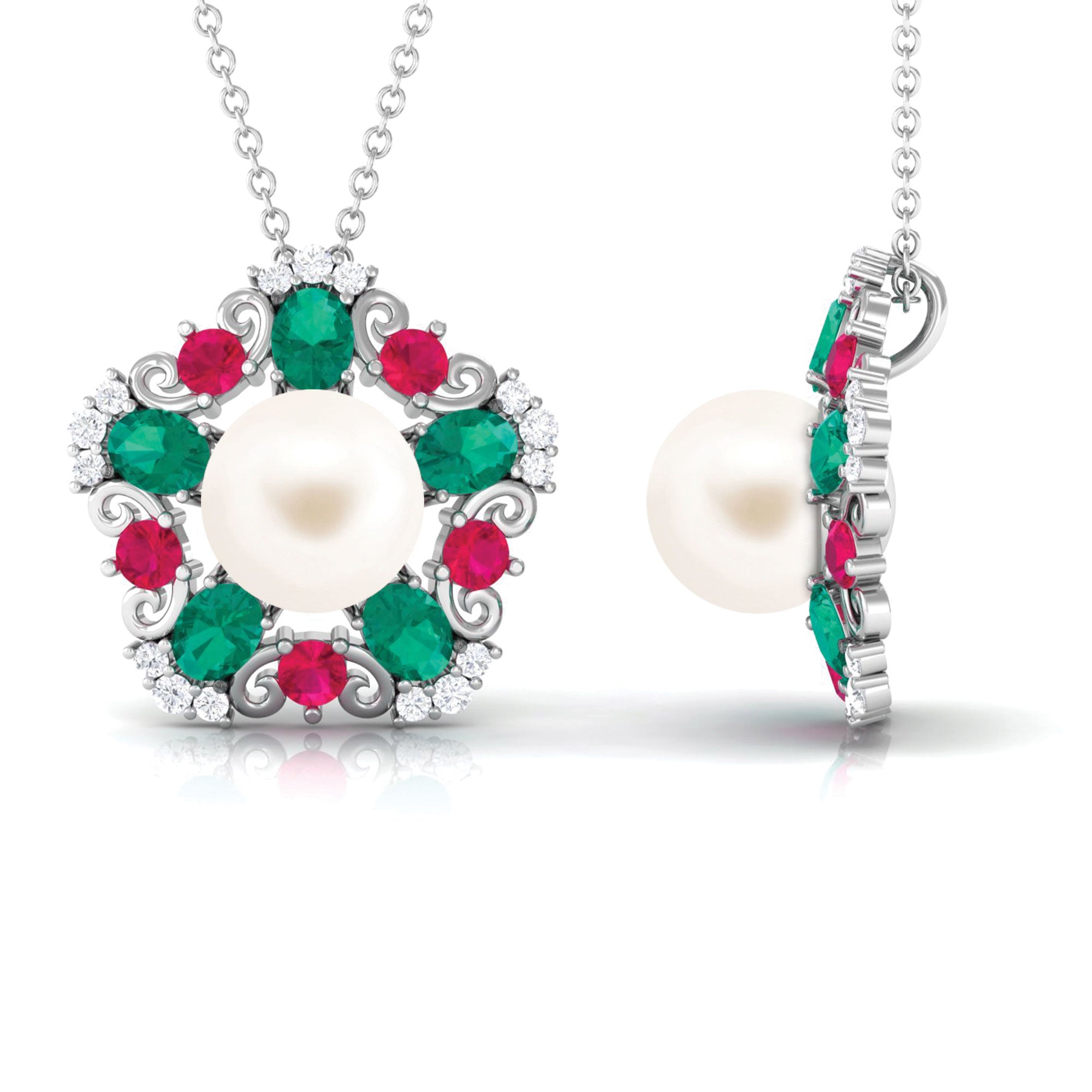 Arisha Jewels-Flower Inspired White Freshwater Pearl Cocktail Pendant Necklace