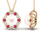 Arisha Jewels-White Freshwater Pearl Statement Pendant with Ruby and Diamond