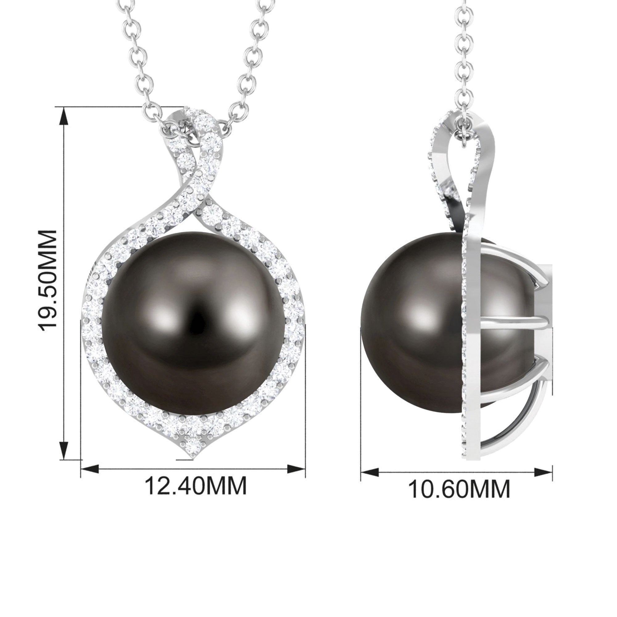 Minimal Black Pearl Pendant with Diamond Halo Tahitian pearl-AAA Quality - Arisha Jewels