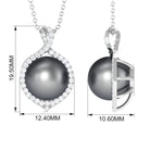 Minimal Black Pearl Pendant with Diamond Halo Tahitian pearl-AAA Quality - Arisha Jewels